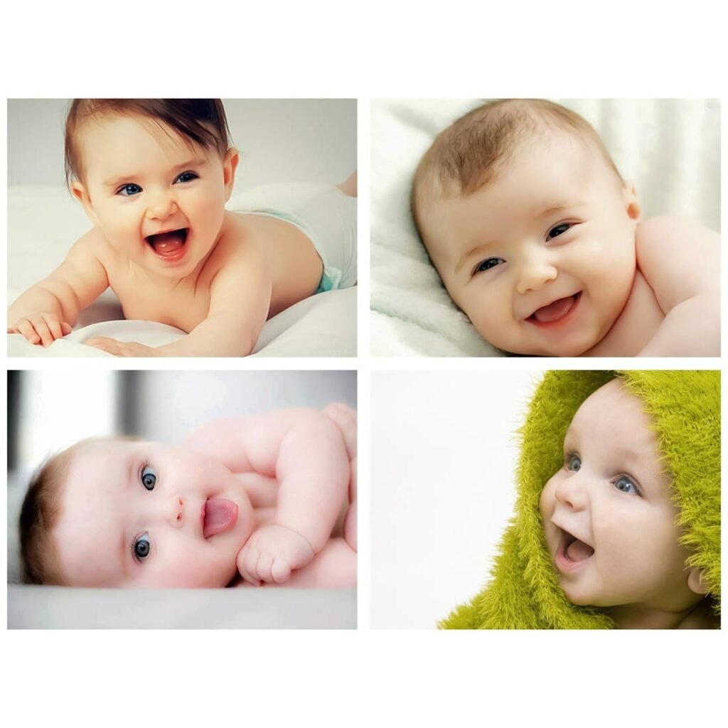 4 क्यूट स्माइलिंग बेबी पोस्टर का मैनुअल सेट, मल्टीकलर, पेपर, 12 x 18 इंच, लार्ज