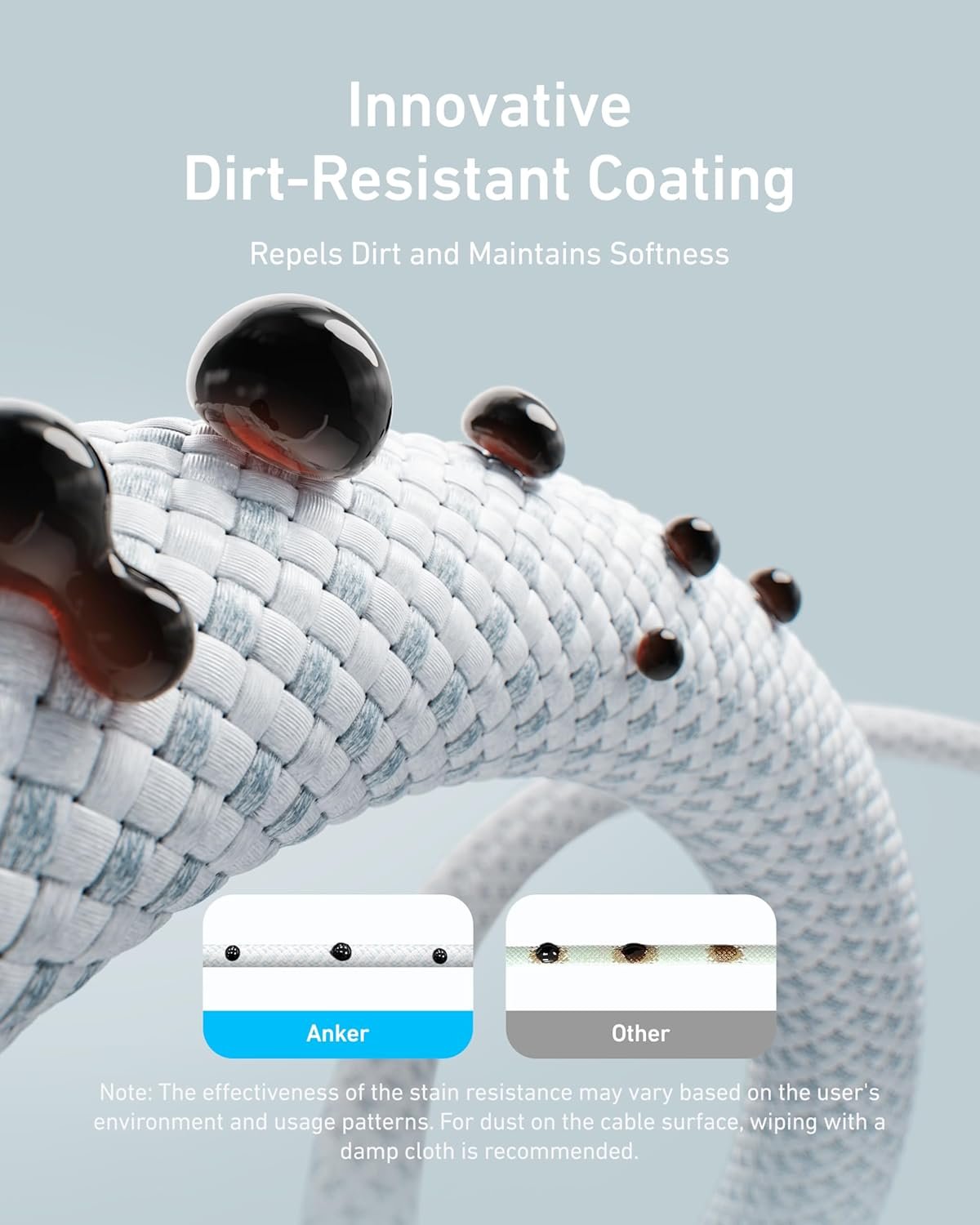 Anker Zolo USB C to USB C Cable, Braided and Dirt-Free Type C Fast Charging Cable, Slim Connector, for iPhone 16 Series, MacBook (240W) (Black, 6ft) - Image 3