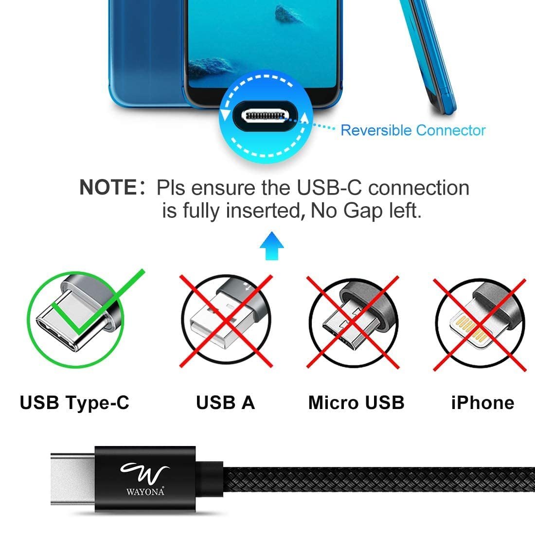 Wayona USB C to USB C 65W 6FT/2M Long Fast Charging Cable Compatible with iPhone 17,17Air, Pro, Pro Max,iPhone 16,15 Series,Samsung Galaxy S25 Ultra,S24,Fold,Flip,Laptops & Macbook (2M, Black) - Image 3