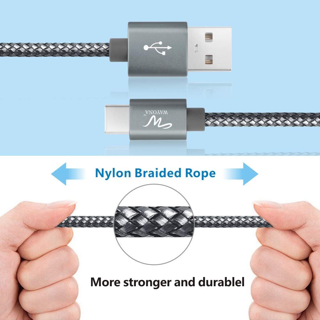 Wayona USB Type C 6FT 2Meter Charger Cable Fast Charging USB C Cable Compatible for Samsung Galaxy S10e S20 S9 S8 Plus S10+, Note 10 Note 9 Note 8,S20,M31s,M40 (6 FT Pack of 1, Grey) - Image 10