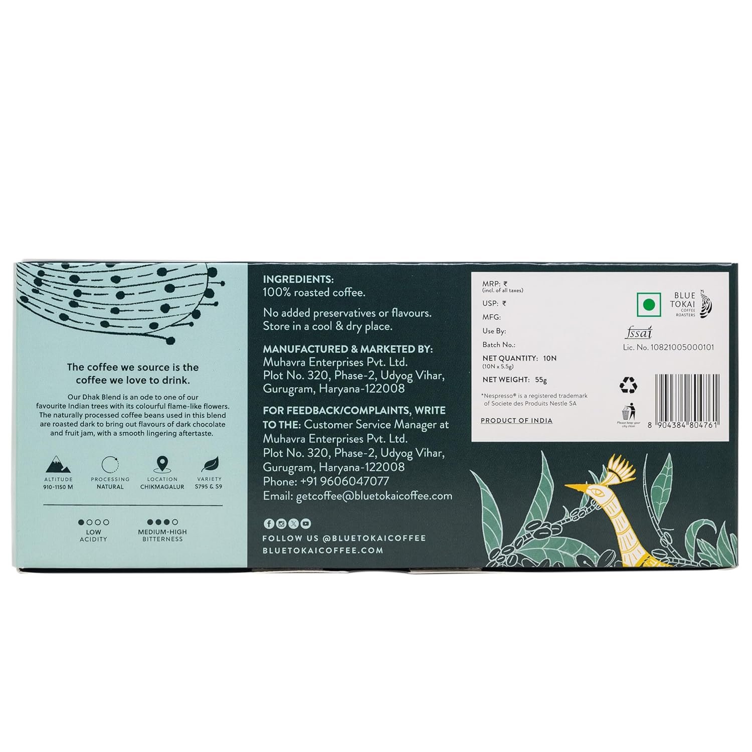 Blue Tokai Coffee Roasters Aluminium Capsules|Dhak Blend - Dark Roast|100% Arabica | Speciality Coffee | 10 Pods In Pack | Nespresso Competible Coffee Pods - Image 3