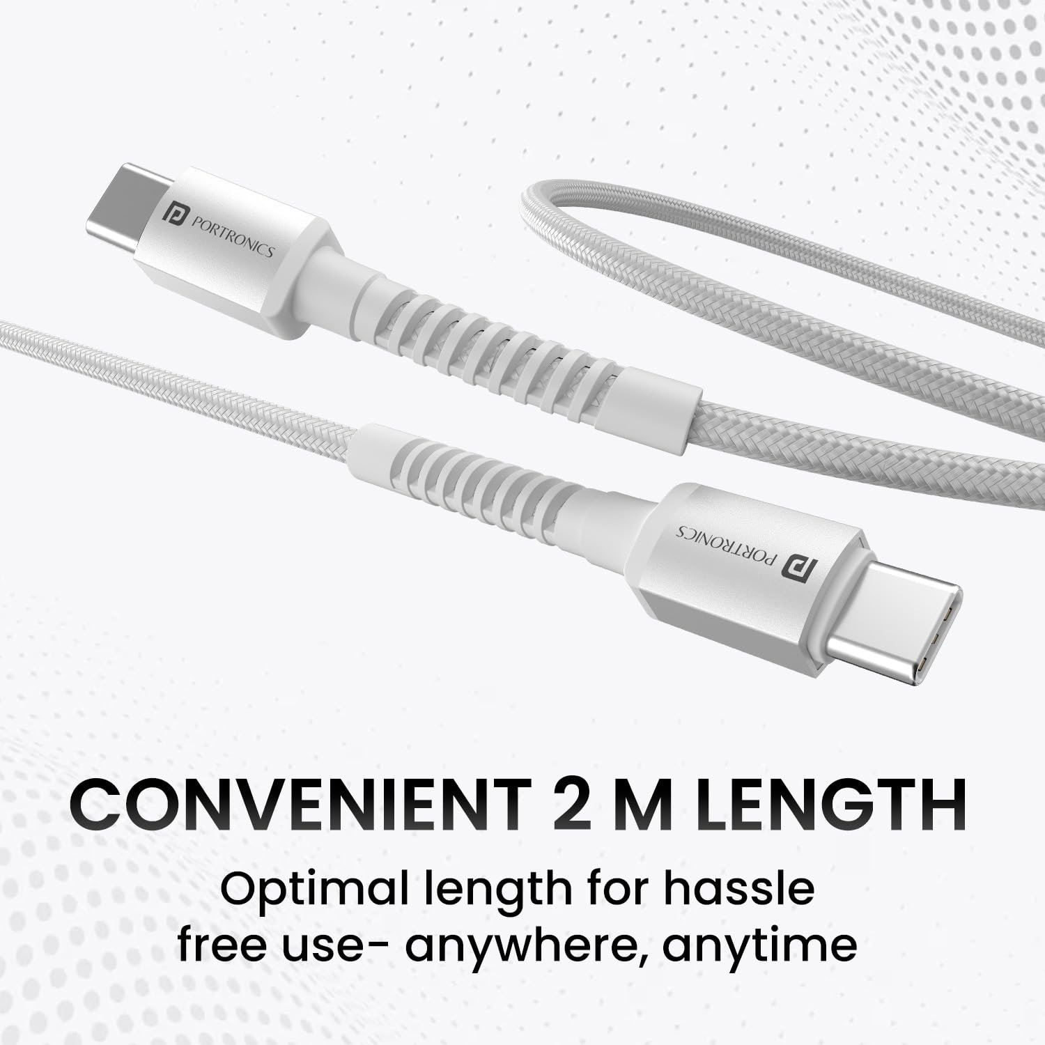Portronics Konnect X 60W Type C to Type C Unbreakable Nylon Braided Cable, 2M Fast Charging Cable for iPhone 15 series, iPad, Samsung Galaxy & other Type C Devices(White) - Image 8
