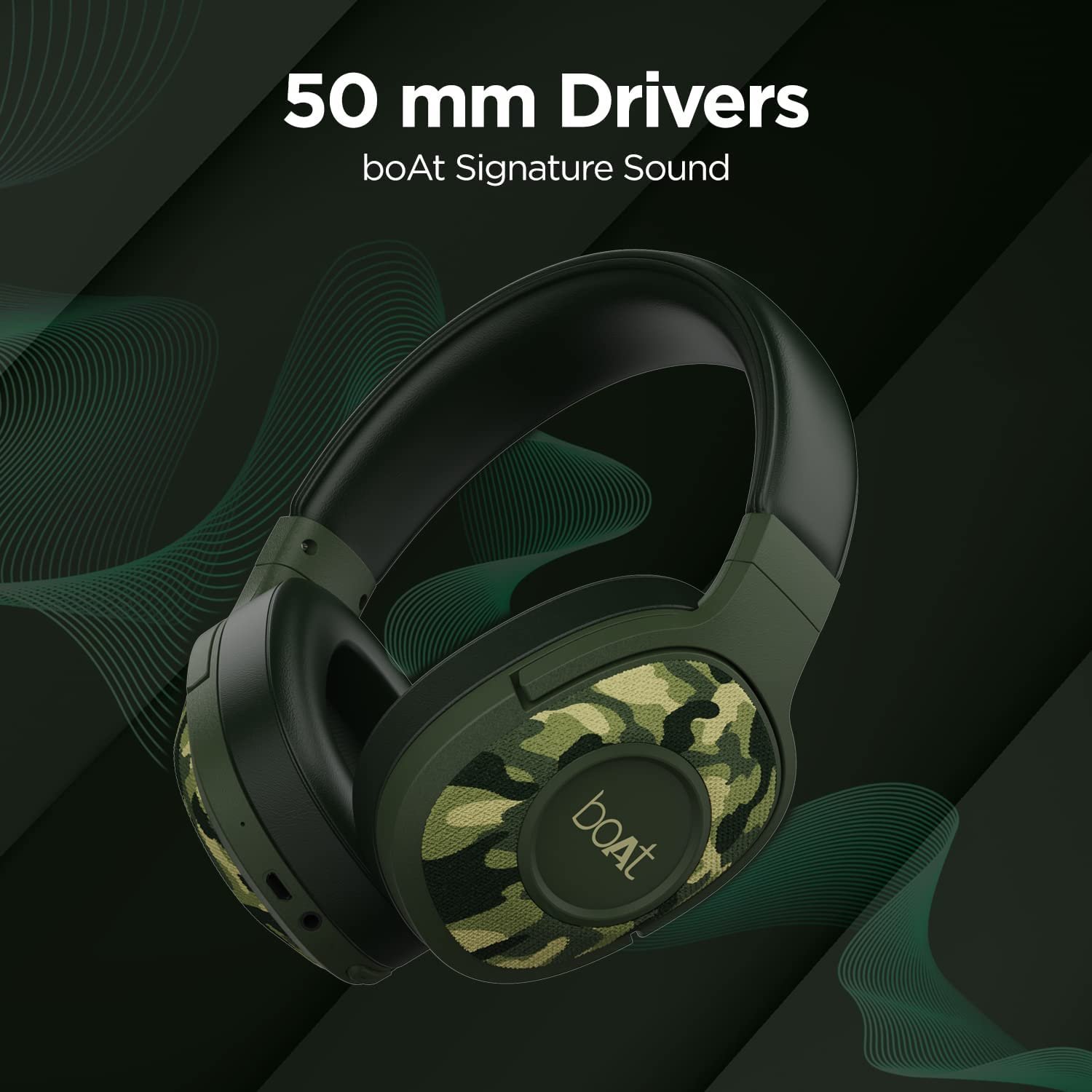 boAt Rockerz 558 Bluetooth Wireless Over Ear Headphones with Mic Upto 20 Hours Playback, 50MM Drivers, Soft Padded Ear Cushions and Physical Noise Isolation(Army Green) - Image 3