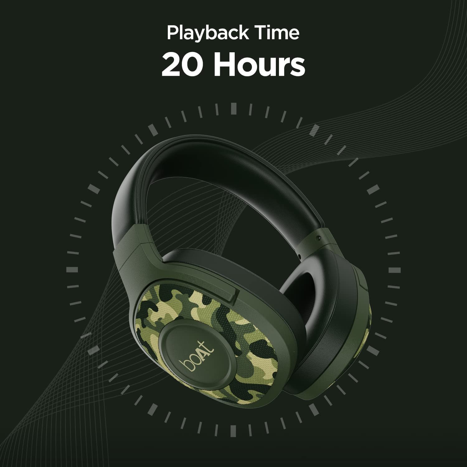 boAt Rockerz 558 Bluetooth Wireless Over Ear Headphones with Mic Upto 20 Hours Playback, 50MM Drivers, Soft Padded Ear Cushions and Physical Noise Isolation(Army Green) - Image 4