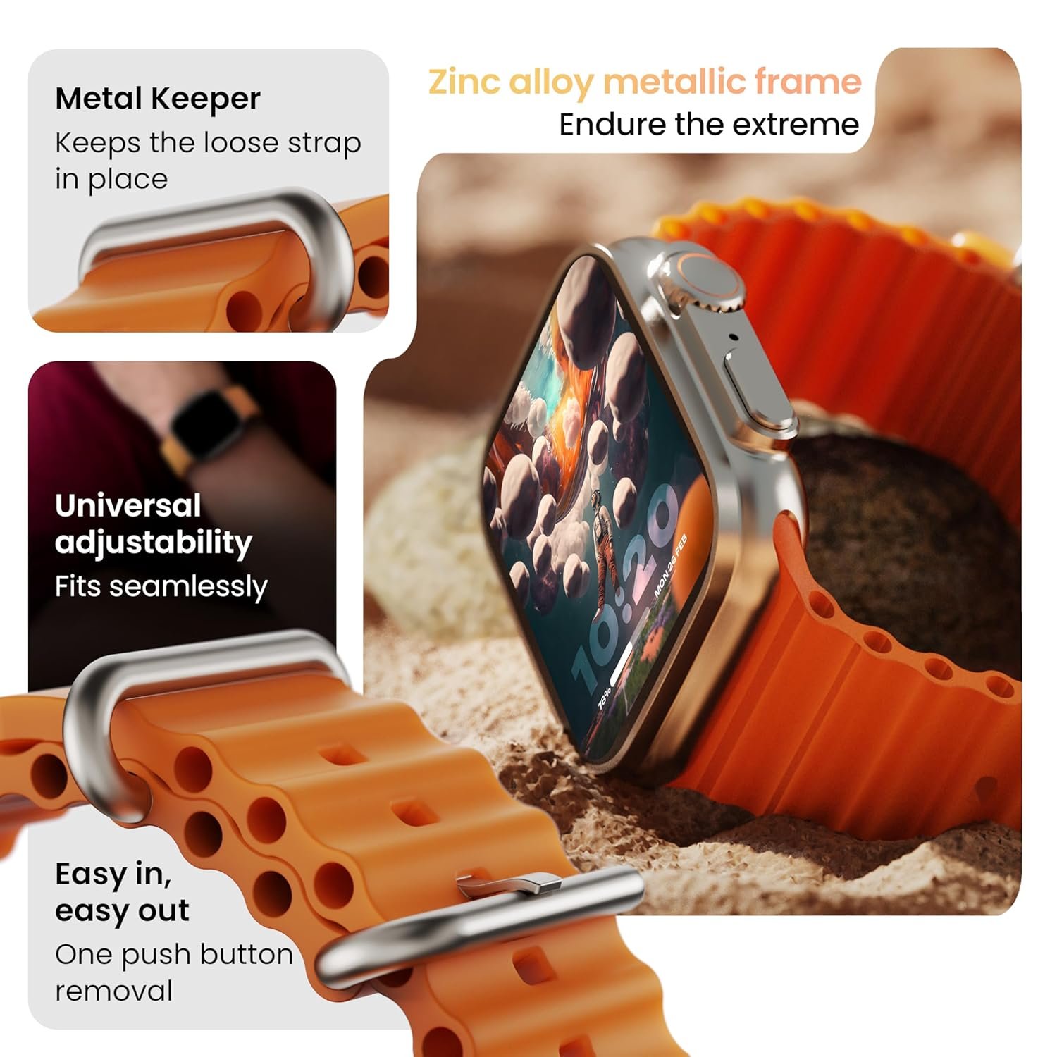 Boult GOBOULT (Formerly Newly Launched Crown Smart Watch 1.95'' Screen, BT Calling, Working Crown,Zinc Alloy Frame,900Nits Brightness, AI Voice Assistant,SpO2 Monitoring, 120+ Sports Mode(Tangerine) - Image 3