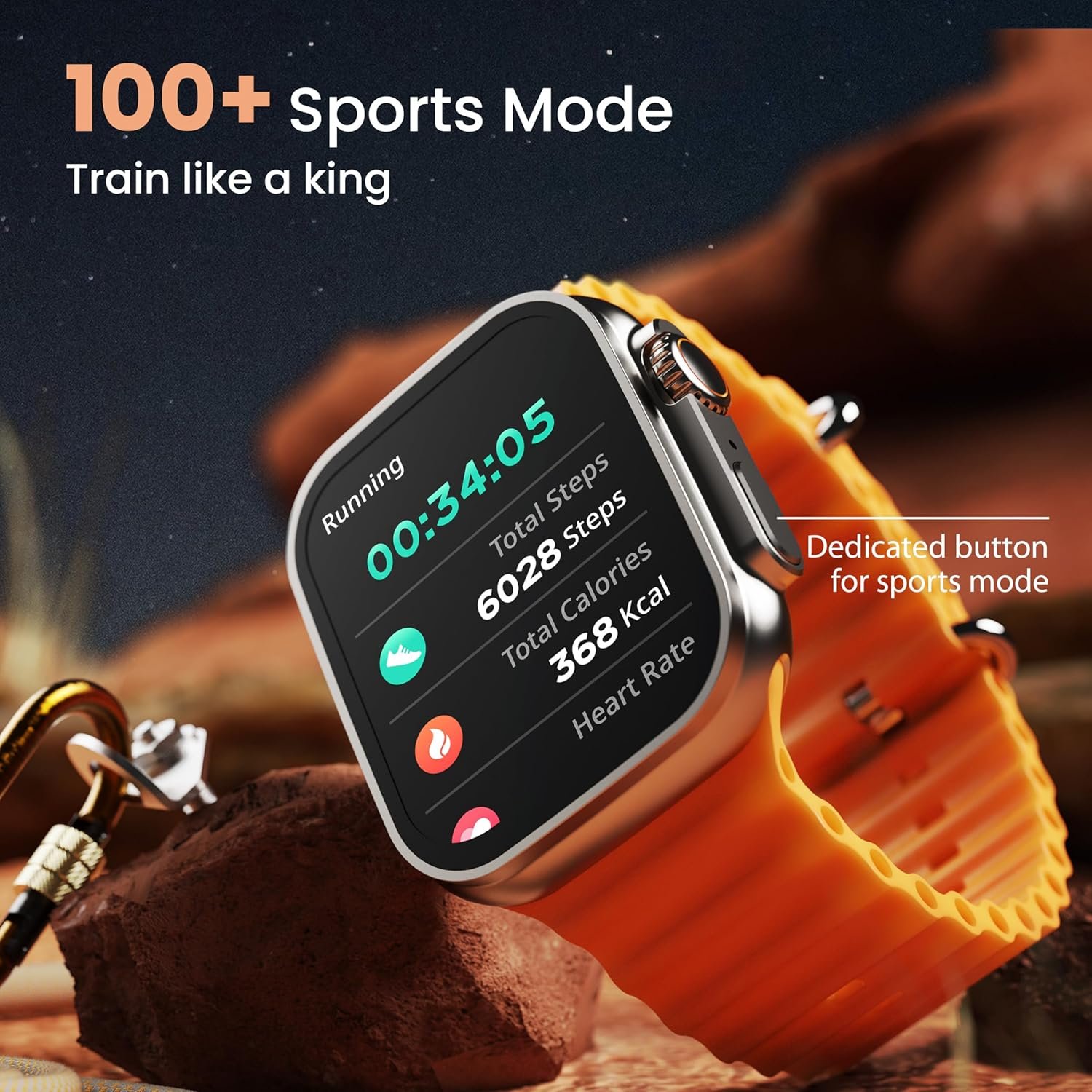 Boult GOBOULT (Formerly Newly Launched Crown Smart Watch 1.95'' Screen, BT Calling, Working Crown,Zinc Alloy Frame,900Nits Brightness, AI Voice Assistant,SpO2 Monitoring, 120+ Sports Mode(Tangerine) - Image 7