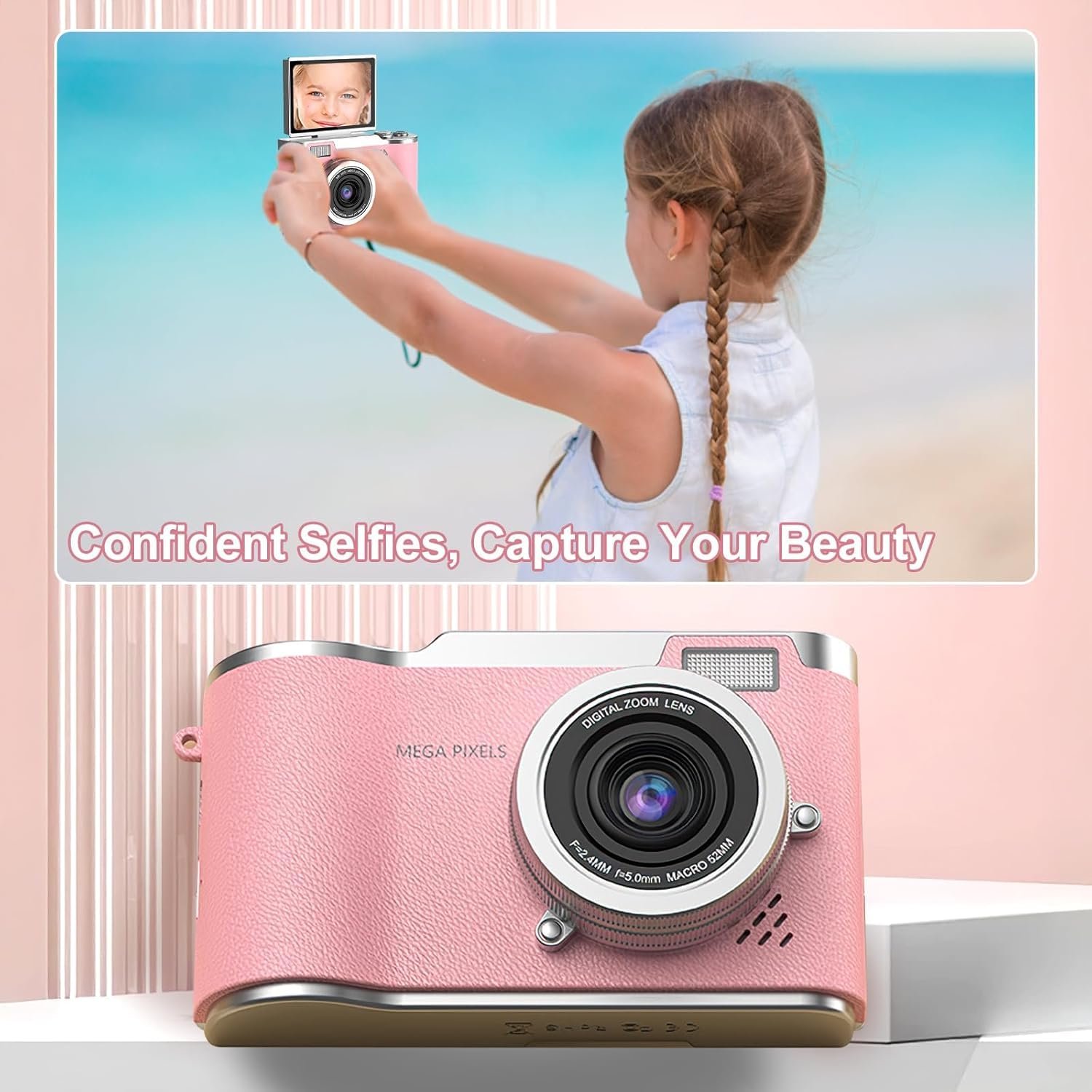 DIVINE Pink Kids Digital Camera with 2.4-Inch Screen 180° Flip Lens Video Recorder Durable Design for Boys & Girls (DDC-21) - Image 3