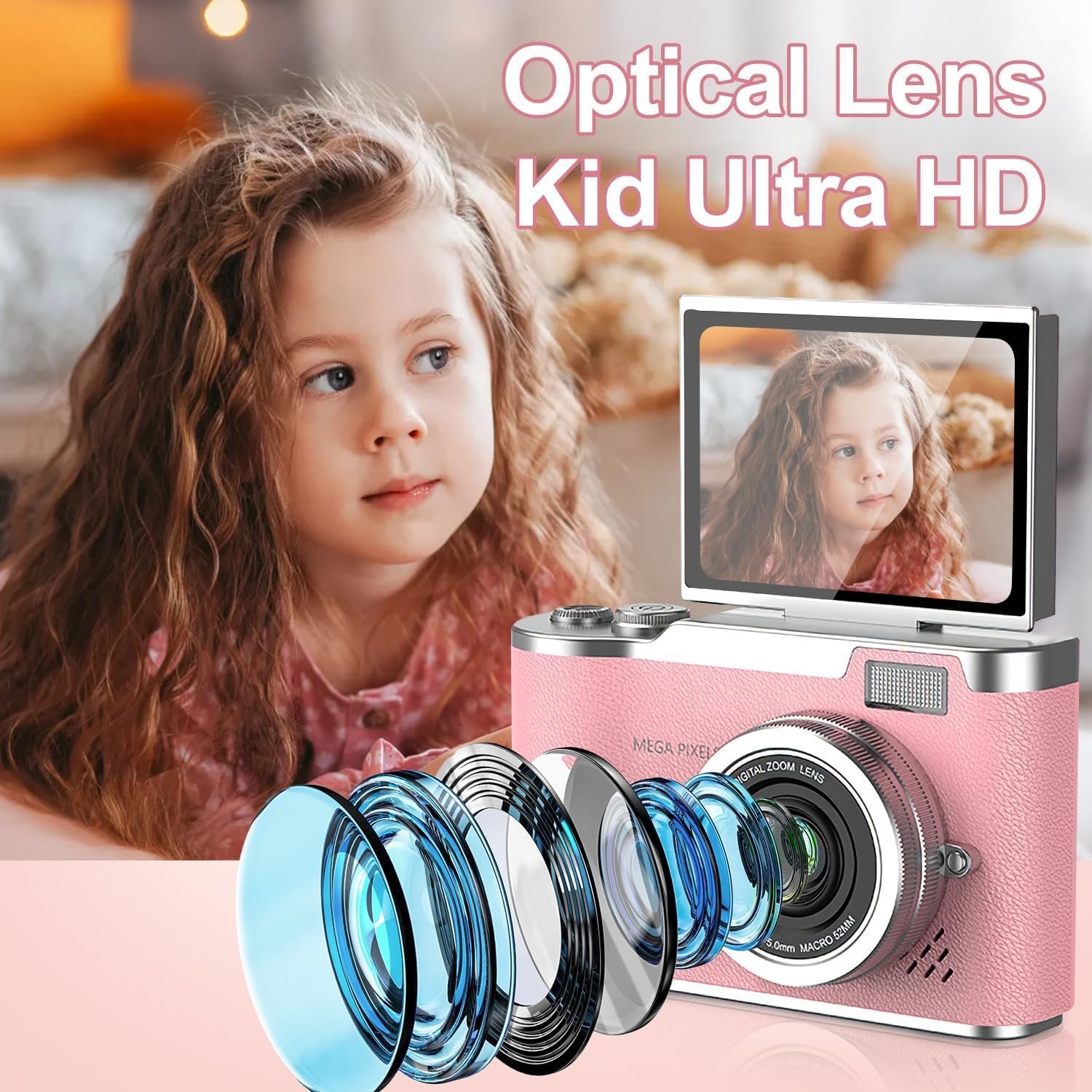 DIVINE Pink Kids Digital Camera with 2.4-Inch Screen 180° Flip Lens Video Recorder Durable Design for Boys & Girls (DDC-21) - Image 5