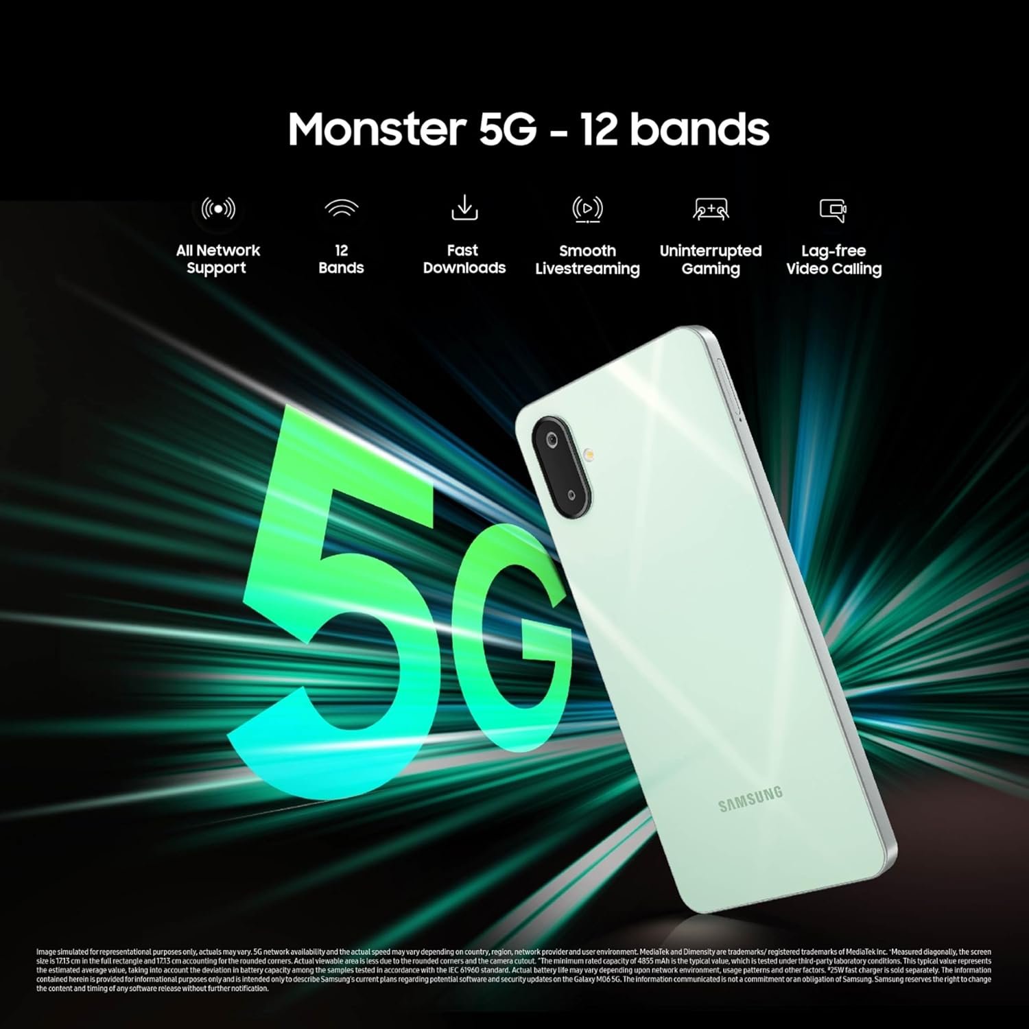 Samsung Galaxy M06 5G (Blazing Black, 4GB RAM, 64GB Storage) | MediaTek Dimensity 6300 | AnTuTu Score 422K+ | 12 5G Bands | 25W Fast Charging | 4 Gen of OS Upgrades | Without Charger - Image 4