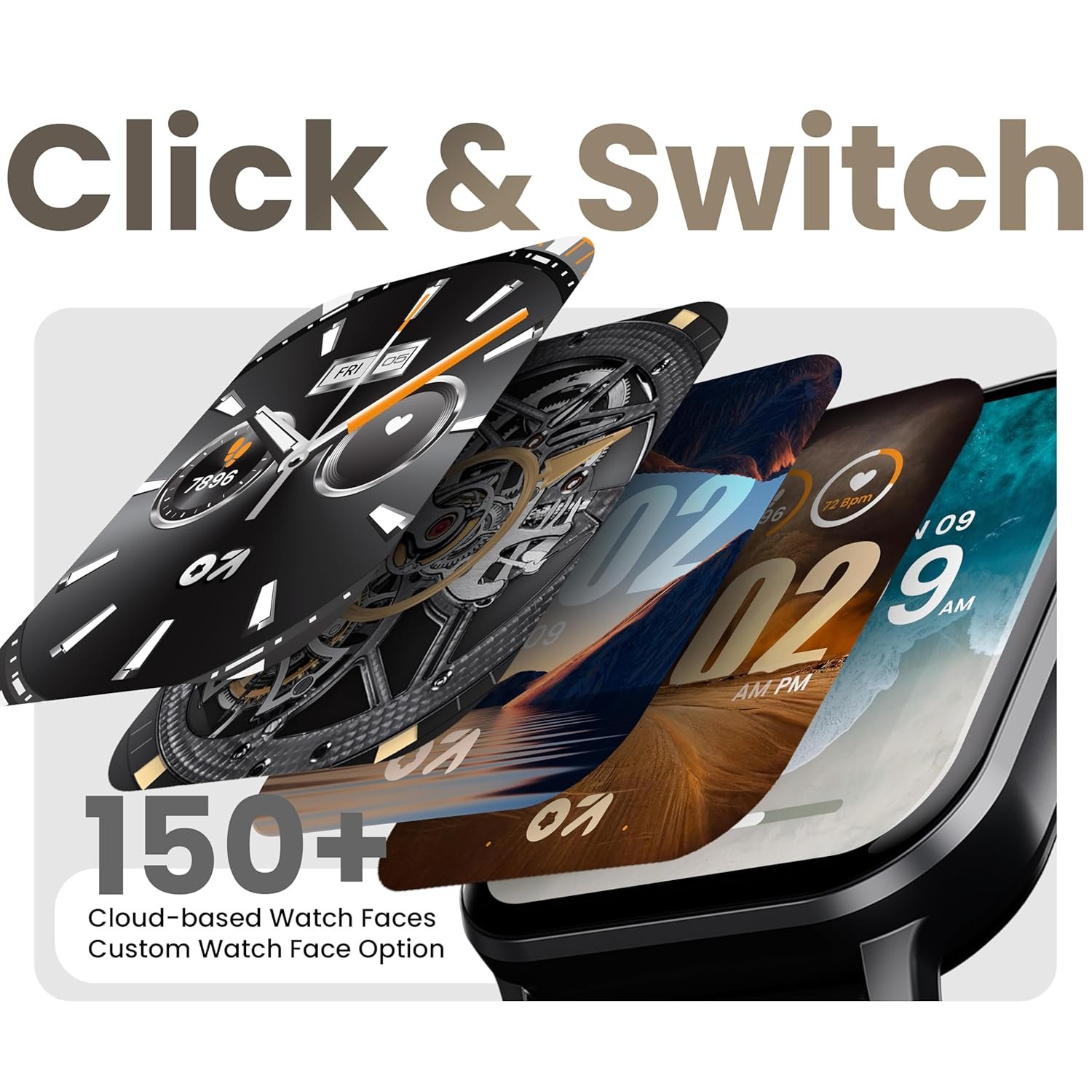 Boult GOBOULT (Formerly Drift+ Smart Watch 1.85''HD Screen, Bluetooth Calling, IP68, 500 Nits Brightness,150+ Watchfaces, AI Voice Assistant, SpO2 Monitoring, 100+ Sports Mode Smartwatch (Jet Black) - Image 5