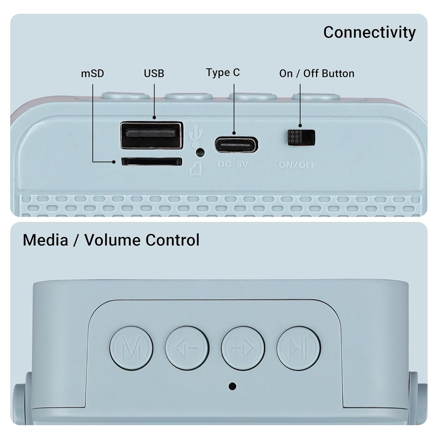 ZEBRONICS County 8, Portable Bluetooth Speaker, 8 Watts, Upto 7 Hours Playback, Passive Radiator, BTv5.3 | TWS | USB | mSD, RGB LED, Call Function, Compact Design, Carry Strap (Sky Blue) - Image 3