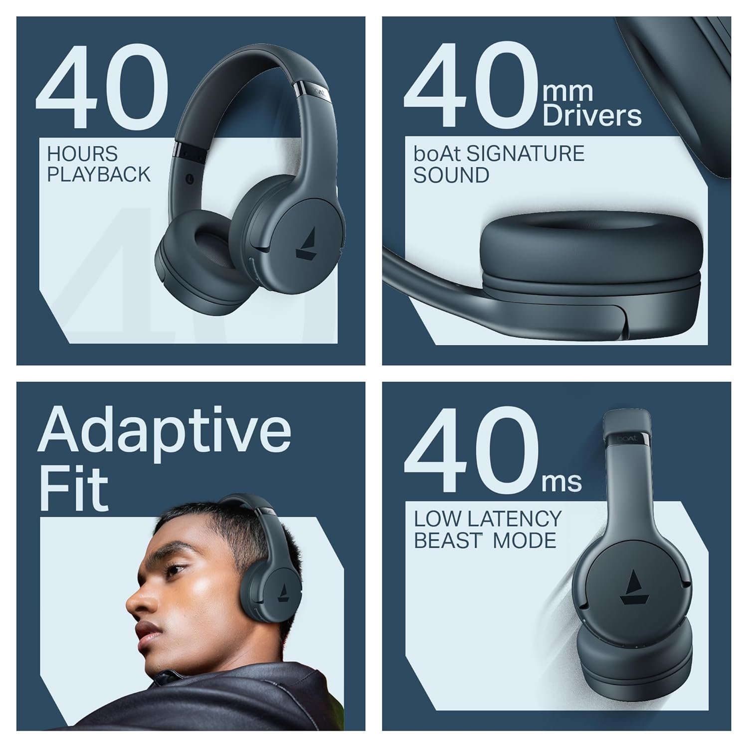 boAt 2025 Launch Rockerz 411, 40Ms Low Latency, 40Hrs Battery, 40Mm Drivers, ENx Tech, Stream Ad Free Music via App Support, Bluetooth Headphones, Wireless Over Ear Headphone with Mic (Bold Blue) - Image 4