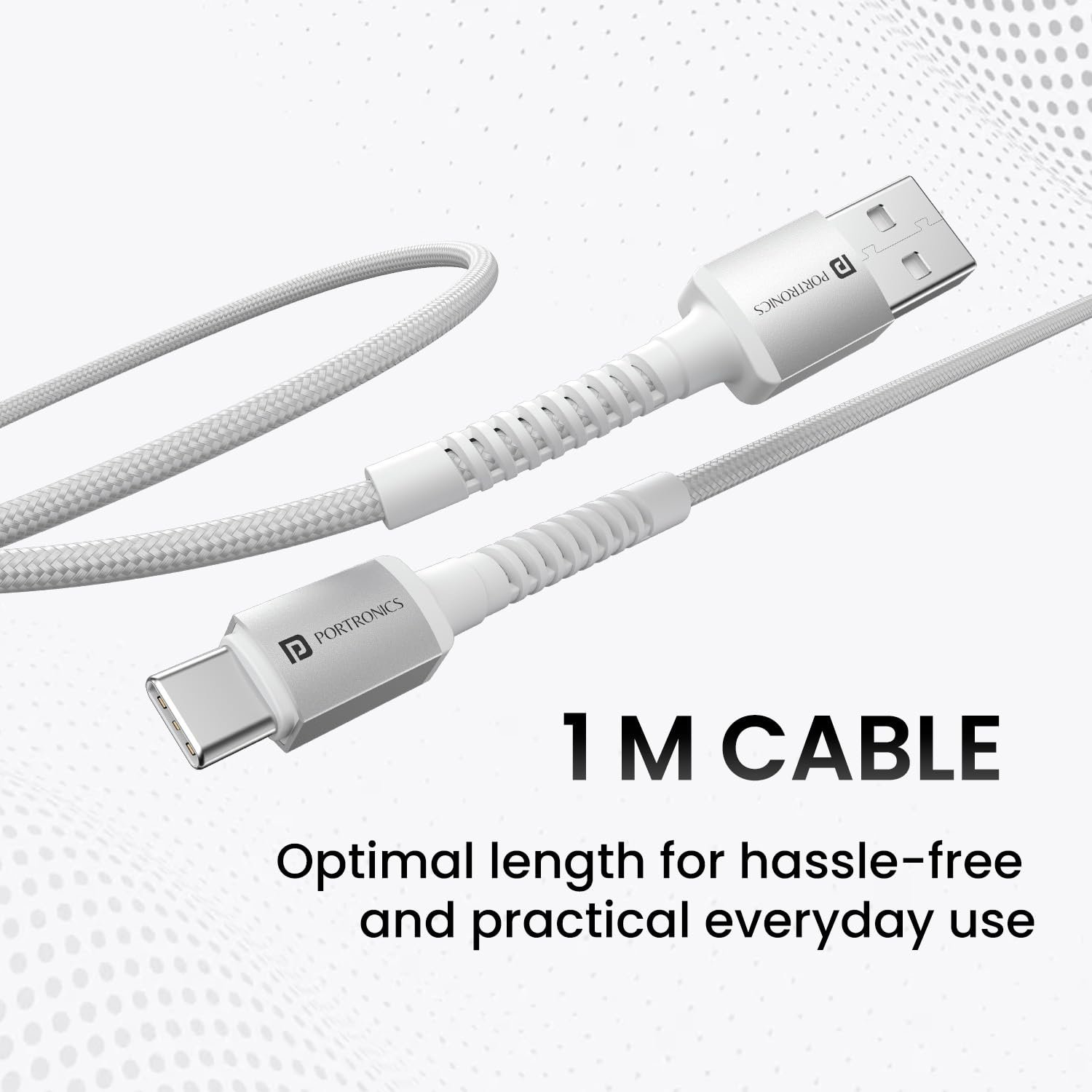 Portronics Konnect X USB to Type C Cable with 3A Output, Fast Charging & Data Transfer, Nylon Braided, Aluminium Alloy Shell, 1M Length compatible with Type C Smartphones(White) - Image 7