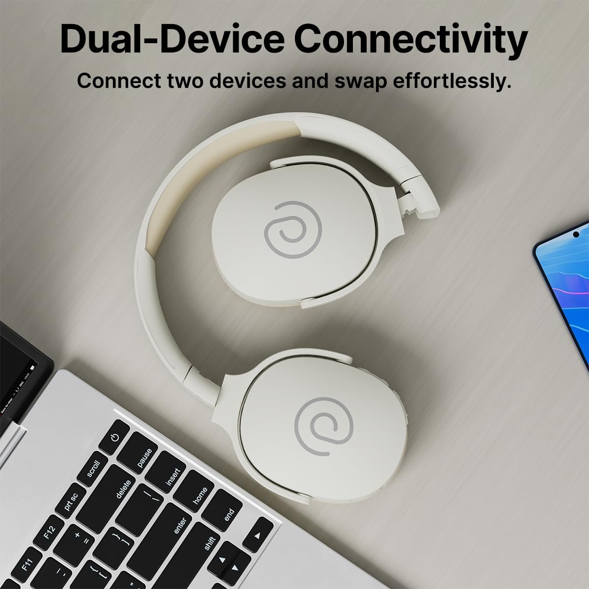 pTron Studio w/ 60Hrs Playtime, Wireless Over-Ear Headphones with HD Mic, Immersive Sound, 40mm Drivers, Bluetooth V5.4, Dual-Device Pairing, 3.5mm Aux Port, TF Card Slot & Type-C Fast Charging(Beige) - Image 7