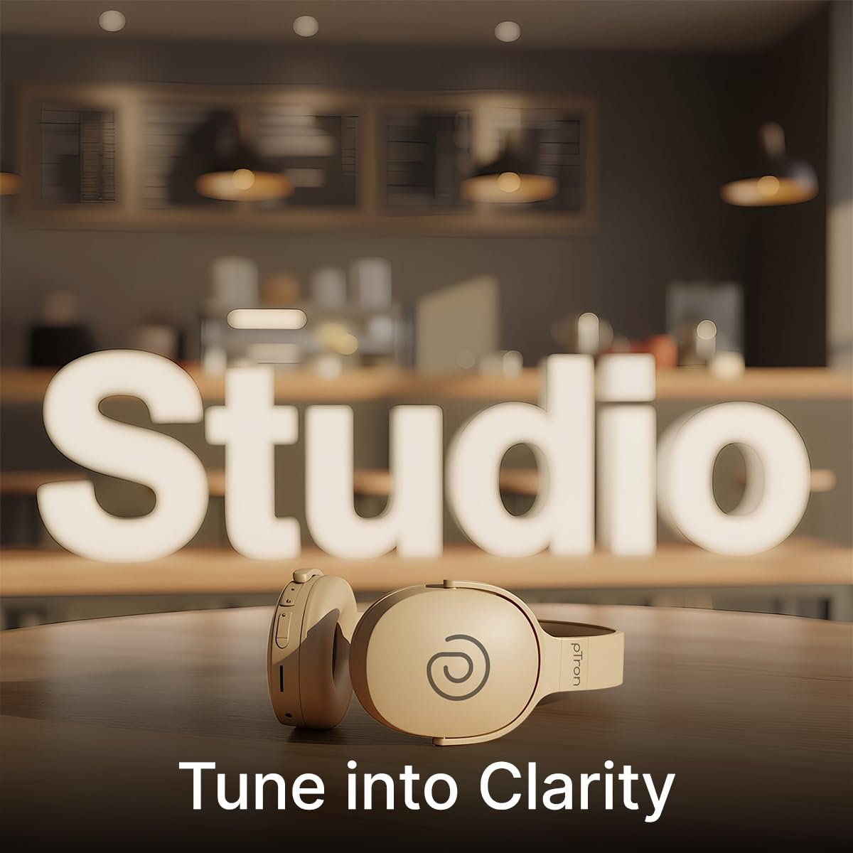 pTron Studio w/ 60Hrs Playtime, Wireless Over-Ear Headphones with HD Mic, Immersive Sound, 40mm Drivers, Bluetooth V5.4, Dual-Device Pairing, 3.5mm Aux Port, TF Card Slot & Type-C Fast Charging(Beige) - Image 8