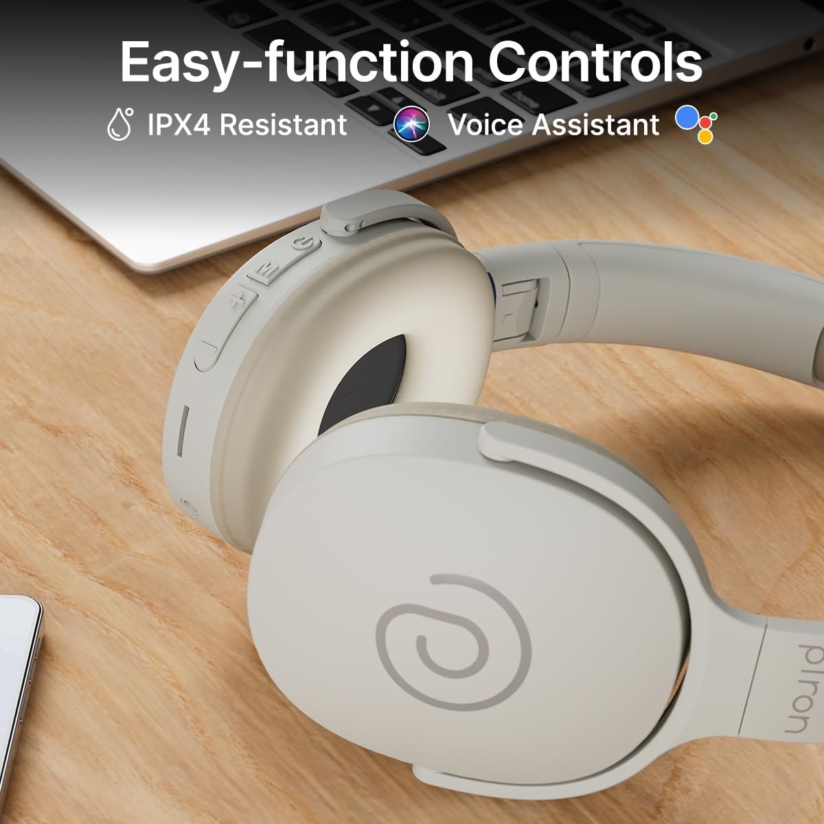 pTron Studio w/ 60Hrs Playtime, Wireless Over-Ear Headphones with HD Mic, Immersive Sound, 40mm Drivers, Bluetooth V5.4, Dual-Device Pairing, 3.5mm Aux Port, TF Card Slot & Type-C Fast Charging(Beige) - Image 10