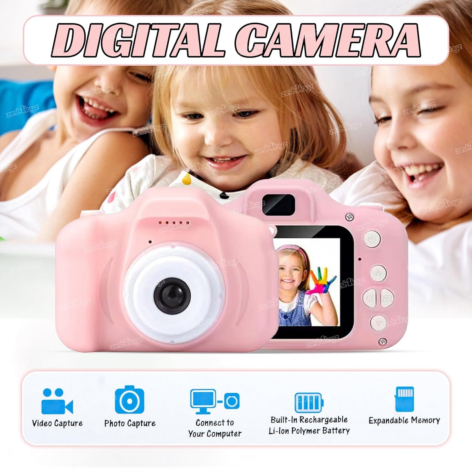 Zest 4 Toyz Digital Camera for Kids Camera for Photos and Videos Mini Camera for Photography USB Rechargeable with 2 Inch Screen HD Capture Expandable Memory Gift for Kids - Multicolor - Image 3