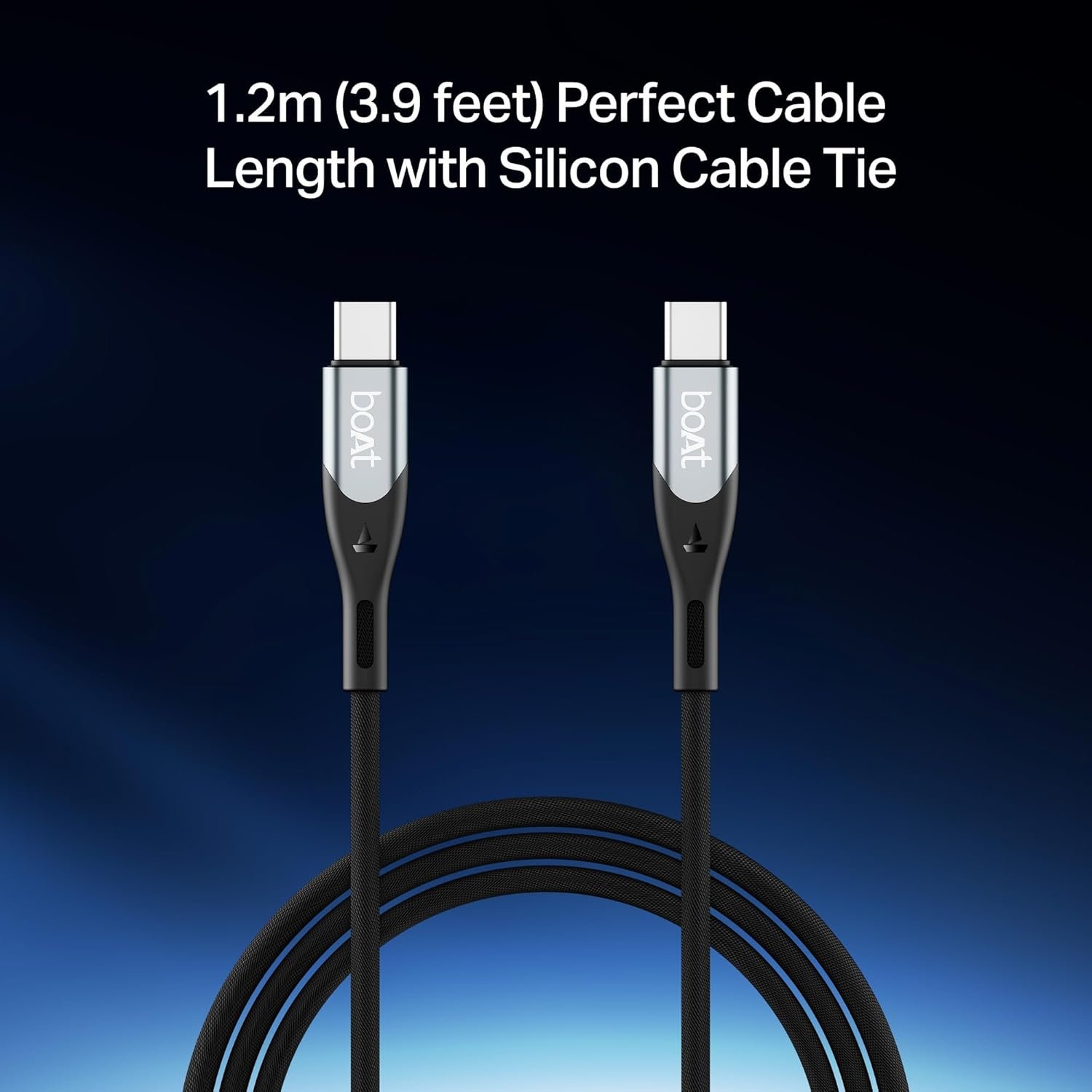 boAt Type C to C 65W Fast Charging Cable with 480 Mbps Data Transfer, Tangle-Free Cable in Premium Nylon Braided Design (Carbon Black) - Image 3