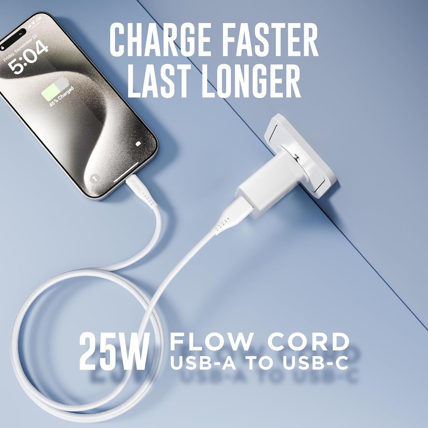 URBN Flow Cord 25W Super Fast Charging Cable | USB-A to Type C | Supports Apple Car Play & Android Auto| Super Fast Charging and Data Transfer | Nylon Braided 1.5 Meter | 6 Months Warranty (White) - Image 4