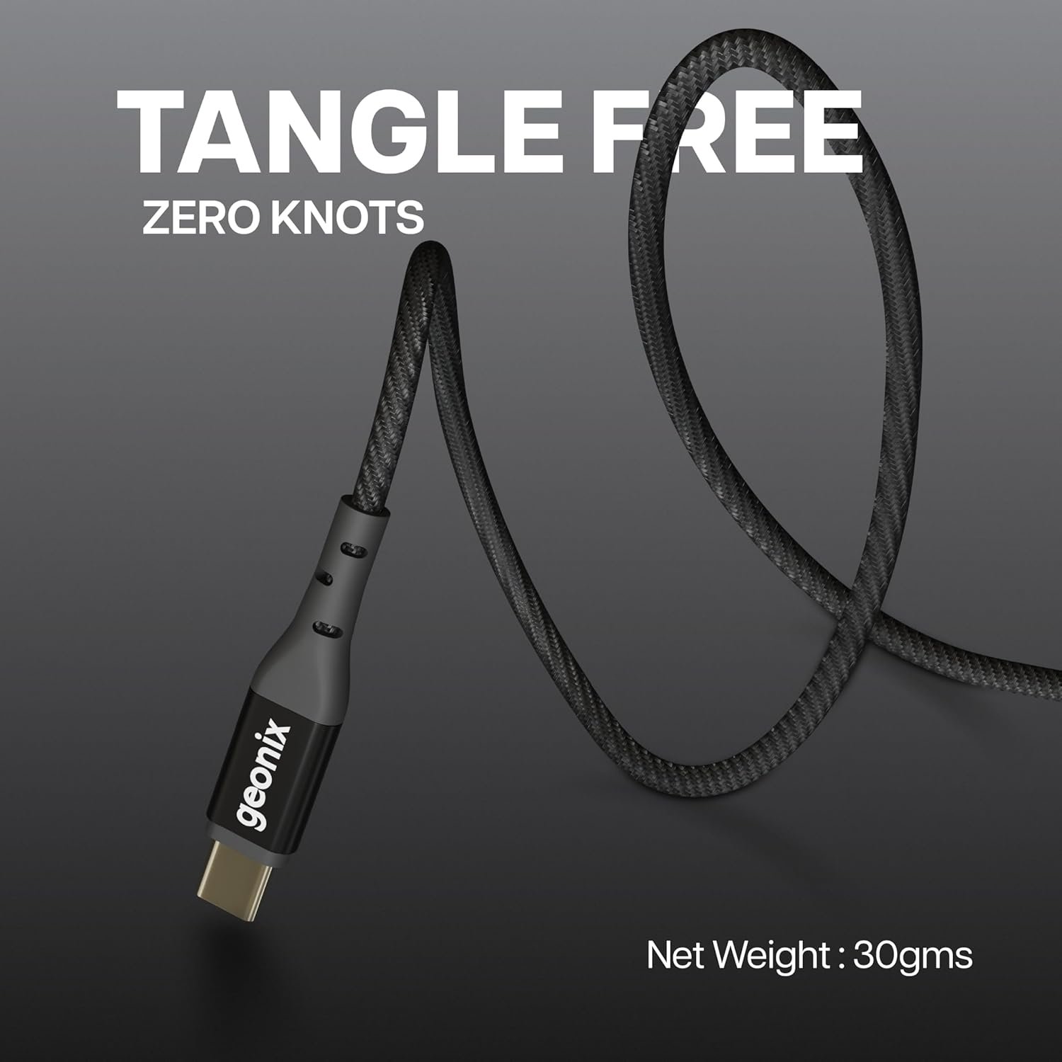 Geonix eForce C03 3A Type-C Fast Charging Cable, 1.2m Braided USB-C Data & Charging for Android Smartphones, Tablets, Laptops – Quick Charge & High-Speed Sync (Black) - Image 4