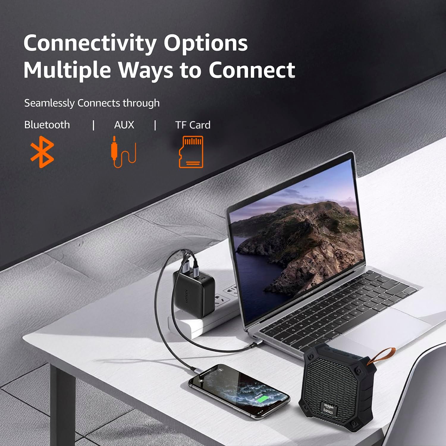 amazon basics 5W Bluetooth 5.3 Speaker, Upto 36 Hrs Playtime, True Wireless Technology, Built in Mic, Multiple Connectivity Modes (Black) - Image 4