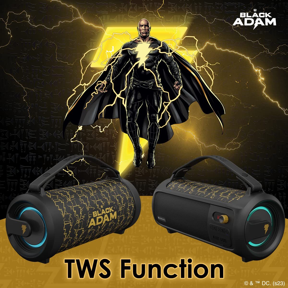 ZEBRONICS DC Black ADAM Edition Rocket 500 Bluetooth 5.0 Portable Speaker 20W RMS, TWS, 10 Hour Backup, Built-in Rechargeable Battery, RGB Lights, Detachable Handle, Wired mic Port & Type C - Image 8