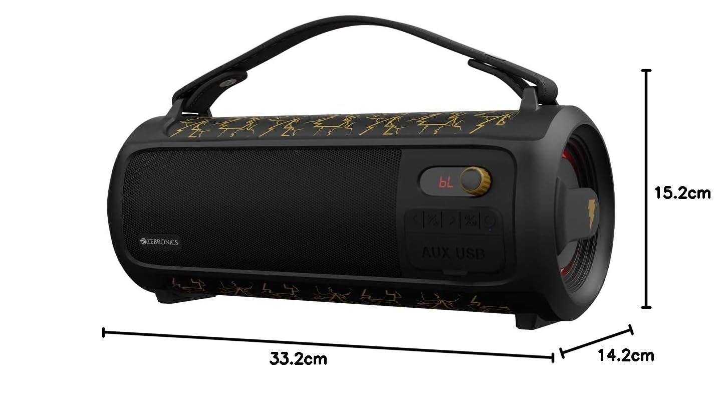 ZEBRONICS DC Black ADAM Edition Rocket 500 Bluetooth 5.0 Portable Speaker 20W RMS, TWS, 10 Hour Backup, Built-in Rechargeable Battery, RGB Lights, Detachable Handle, Wired mic Port & Type C - Image 9