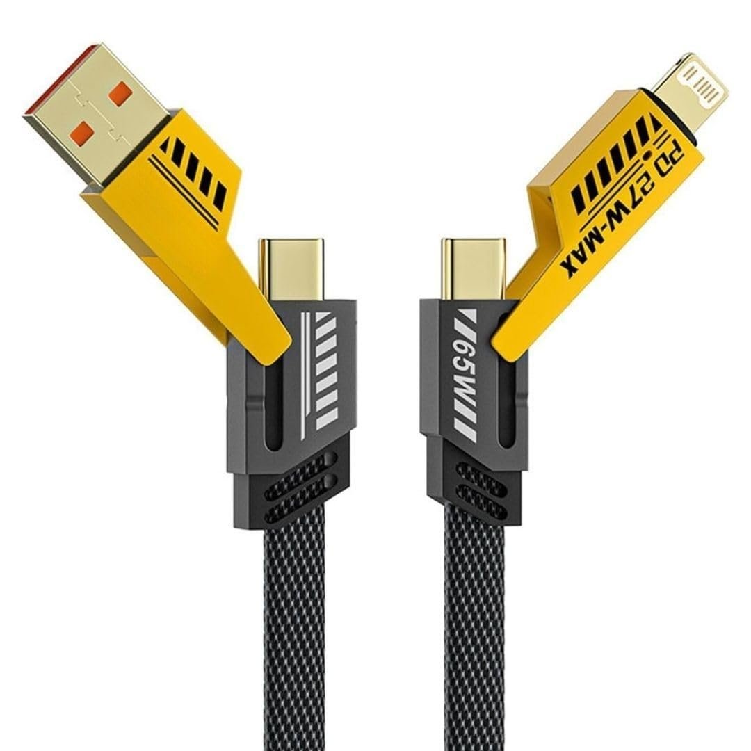 FLAT WIRE cable 4 in 1 Fast Charging Cable, 65W Braided Multi Charging Port with USB C, USB A, and Lightning Connectors, 3.3 Ft, Compatible with Phones, Tablets, Laptops - Image 6