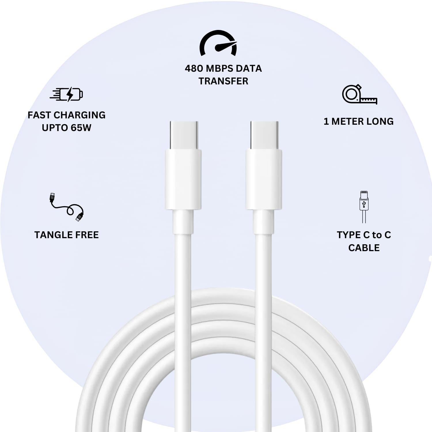 Type C to C Fast Charging USB C Cable High-Speed Data Transfer & Power Delivery, for Galaxy A06,F06,A16,M05s,A25,S25,M15,F15,A15,A14,M14,F14,M34,F34,S23 Type-C Cord, White - Image 3