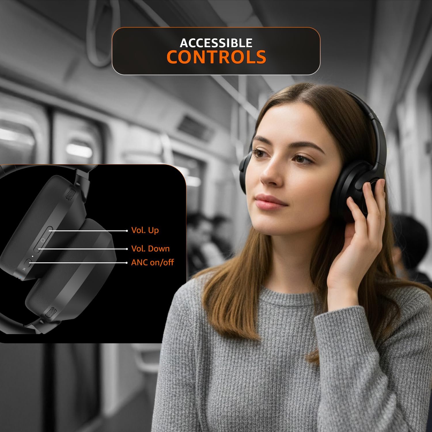 Amazon Basics Pro Series ANC Over Ear Wireless Headphones, Hybrid ANC (Up to 38 dB), Bluetooth 5.3, 28 Hr Playtime, Noise Cancelling with Mic, 40mm Drivers, Ergonomic Foldable Design, Black - Image 3