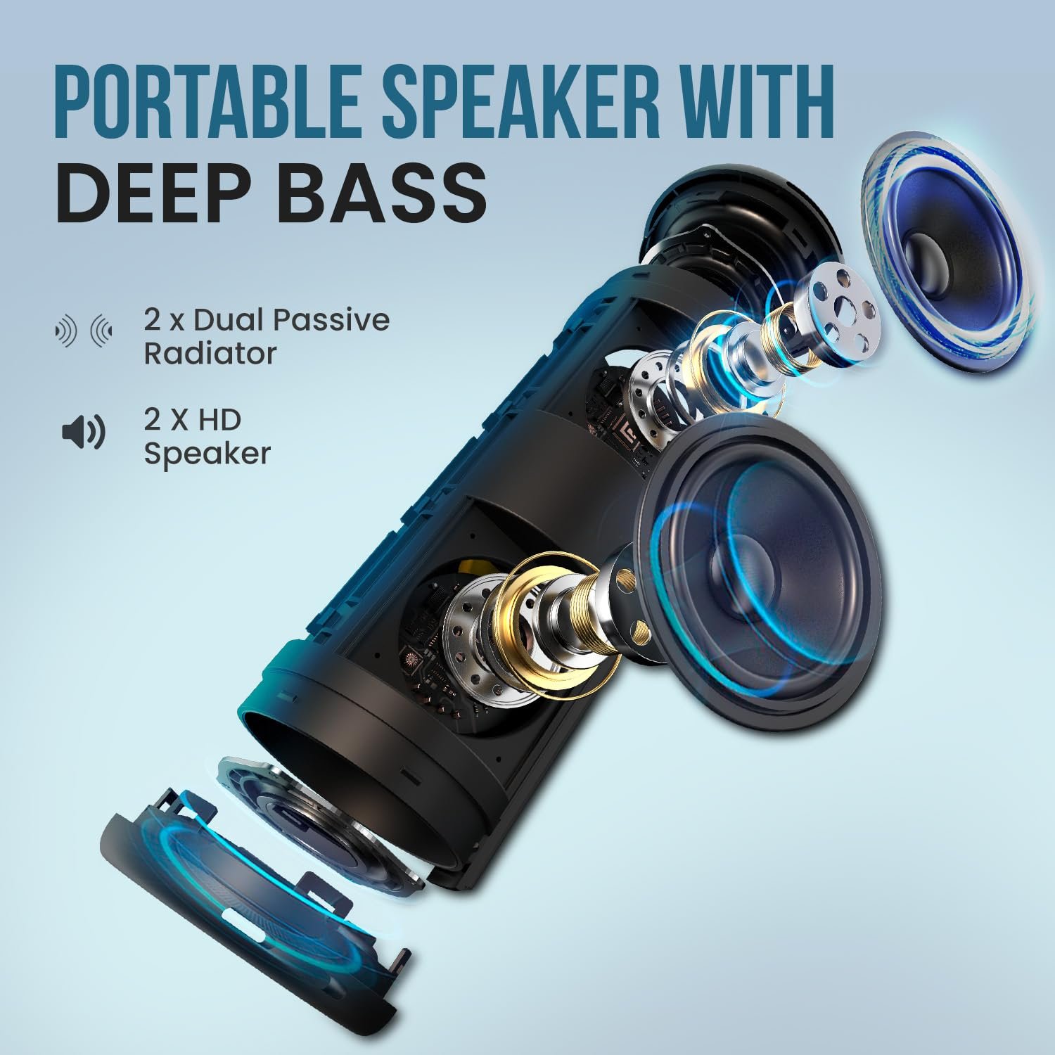 Portronics Nova 40W Portable Bluetooth Speaker with Dual Passive Radiator, Upto 5 Hours Playtime, RGB LED Lights, Bluetooth 5.3V, TWS Mode, Handsfree Calling, USB/AUX in Port, Type C Charging(Black) - Image 3