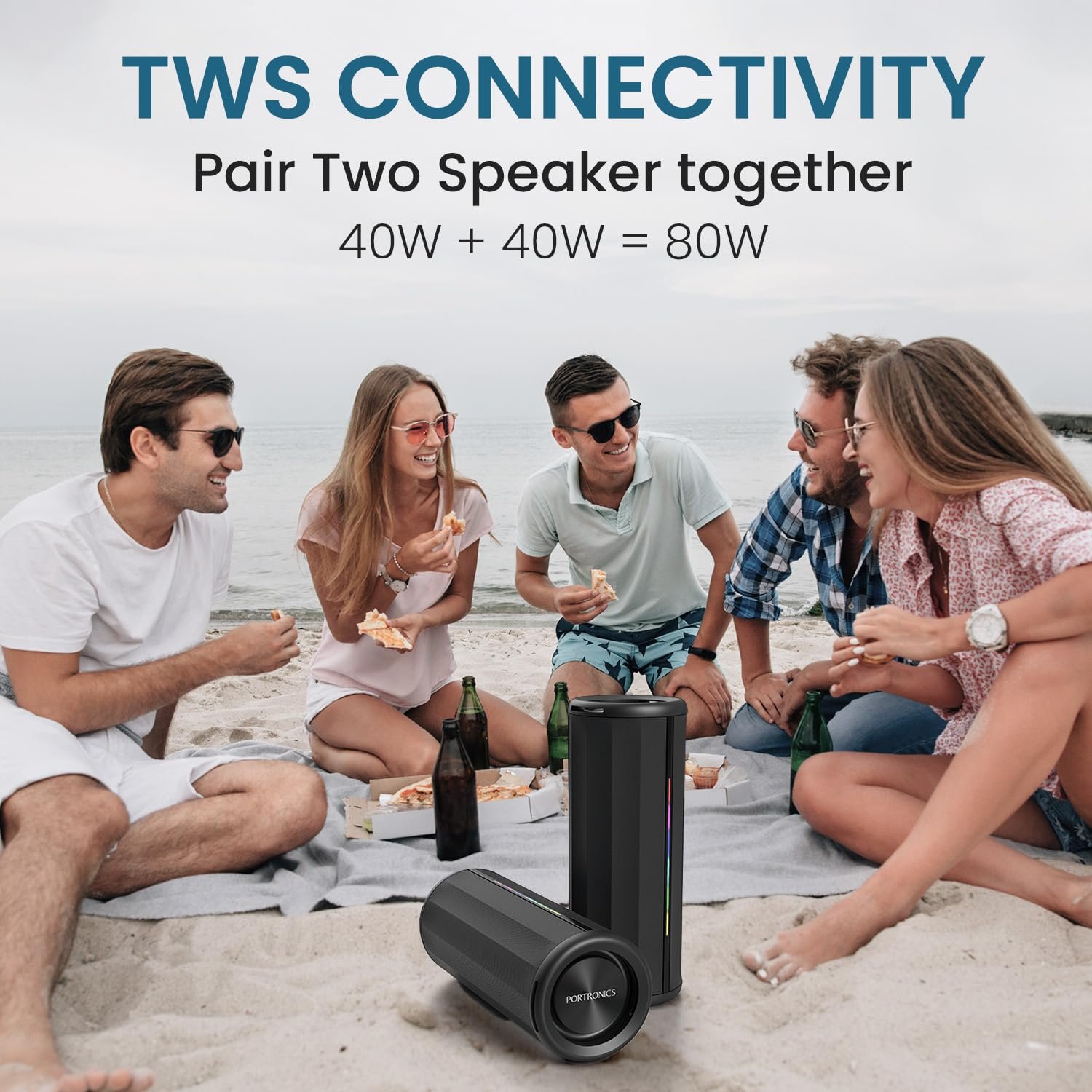 Portronics Nova 40W Portable Bluetooth Speaker with Dual Passive Radiator, Upto 5 Hours Playtime, RGB LED Lights, Bluetooth 5.3V, TWS Mode, Handsfree Calling, USB/AUX in Port, Type C Charging(Black) - Image 5
