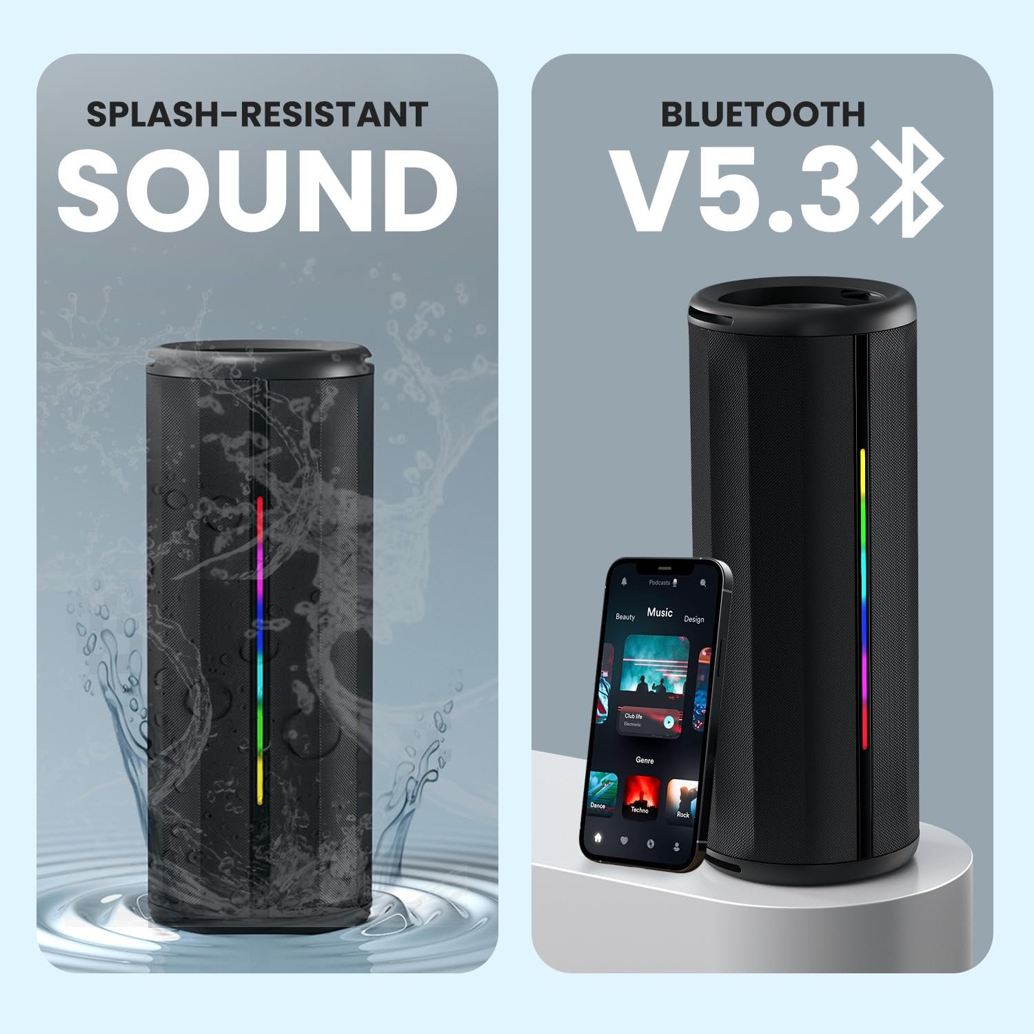 Portronics Nova 40W Portable Bluetooth Speaker with Dual Passive Radiator, Upto 5 Hours Playtime, RGB LED Lights, Bluetooth 5.3V, TWS Mode, Handsfree Calling, USB/AUX in Port, Type C Charging(Black) - Image 8