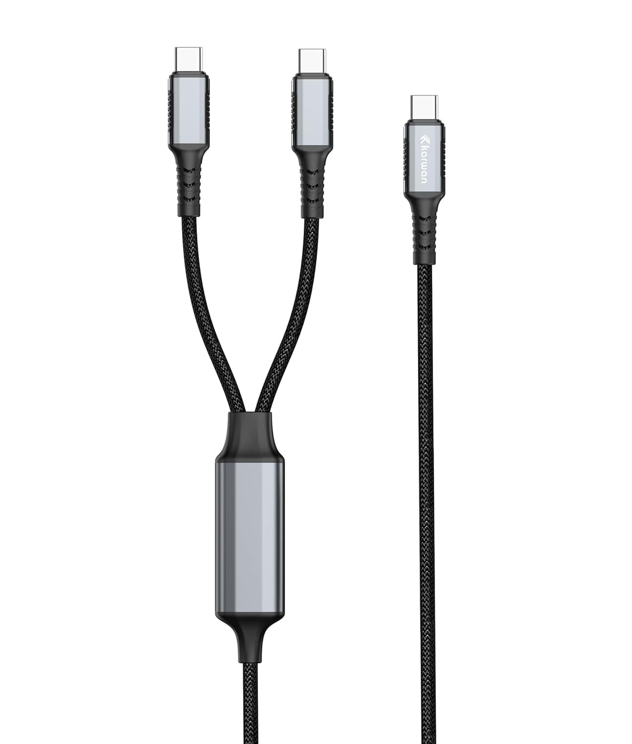 KARWAN®️ 100W 2in1 Dual Type-C Cable 1m Nylon-Braided Dual USB-C Connectors with Smart E-Marker Chip Fast Charging for MacBook Pro Laptops Smartphones PD PPS Devices 480Mbps Data Sync - Image 3