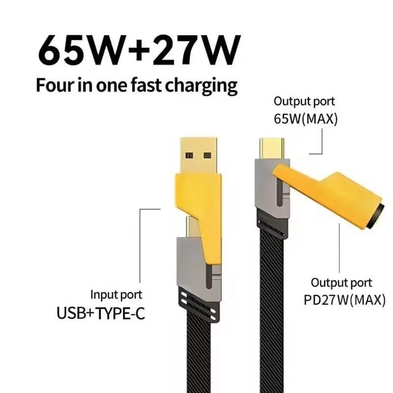 4 in 1 Fast Charging Cable For Samsung Galaxy Fold 5G Original Quick Charge Cable Speed Upto 3.4 Amp iOS Type-C Devices Android Smartphone with 1.2m - (Black, SZ.L) - Image 4