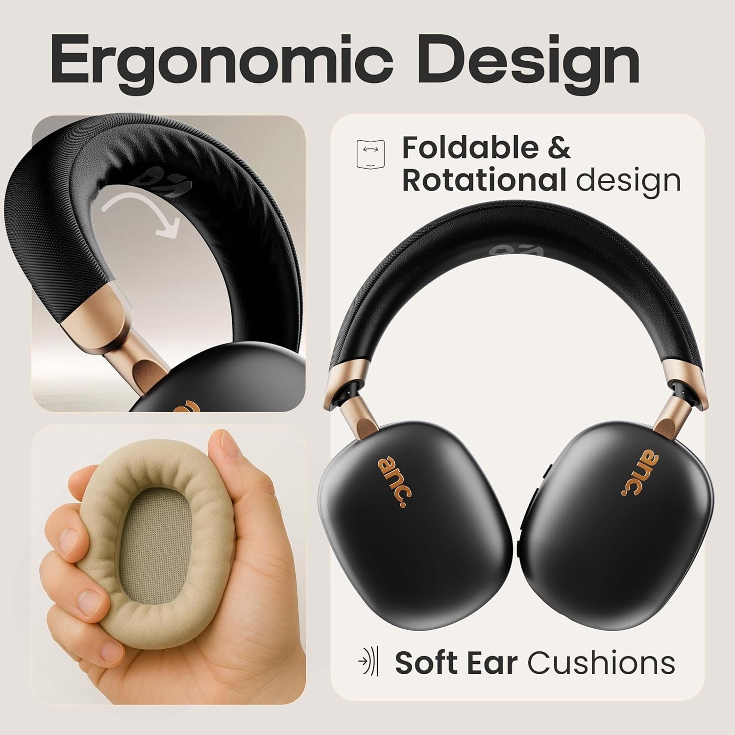 Newly Launched Fluid X Pro Ear Bluetooth Headphones with 70H Playtime, 40mm Bass Drivers, Zen™ ENC Mic, Type-C Fast Charging, 4 EQ Modes, AUX, IPX5 Wireless Headphones(Black) - Image 4