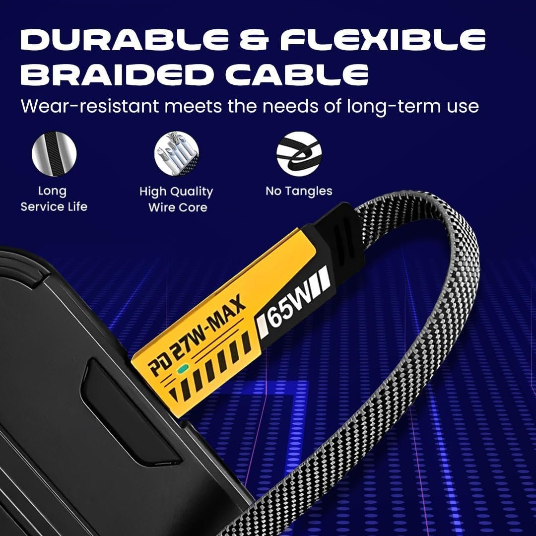 65W 4 in 1 Fast Charging Cable for Xiaomi Redmi 14C Original Quick Charge Cable Speed Upto 3.1 Amp for Micro USB, iOS Type-C Devices Mobile Tablet PC Laptop with 1.2m - (Black, SJT.N) - Image 5