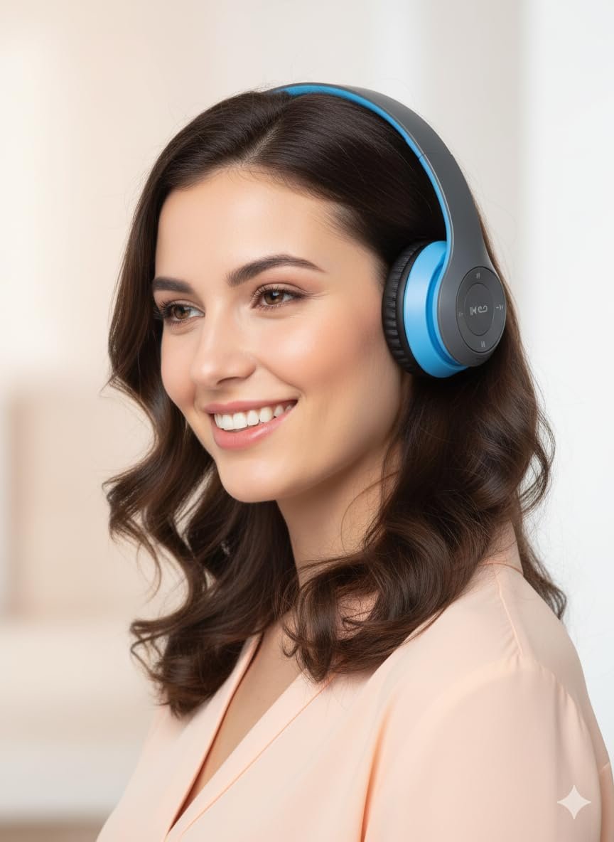 P47 Wireless Bluetooth Headphones with Deep Bass Sound,Comfortable Cushioned Earpads for Music and Calls (Blue) - Image 3