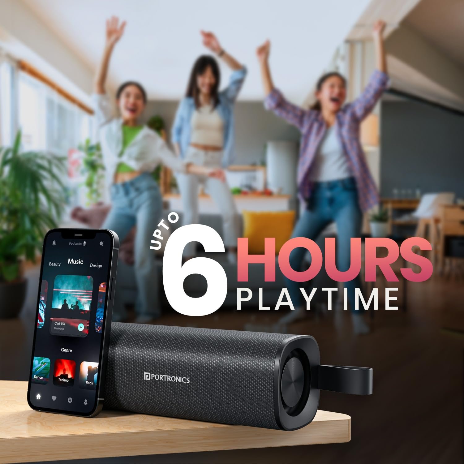 Portronics Fynix 30W HD Sound Portable Bluetooth Speaker with Dual Passive Radiator, 360° Surround Sound, Upto 6 Hours, Handsfree Calling, TWS Pairing, Bluetooth 5.3V, Type C Charging(Black) - Image 9