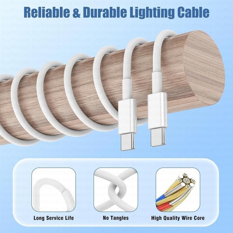 80W Original 1 Meter Nylon Braided Type C to Type C Cable for Infinix S5 lite Original Like Smartphones, Tablets, Laptops & Other Type C Devices, PD Technology, 480Mbps Data Sync (AZ71, WHITE) - Image 4