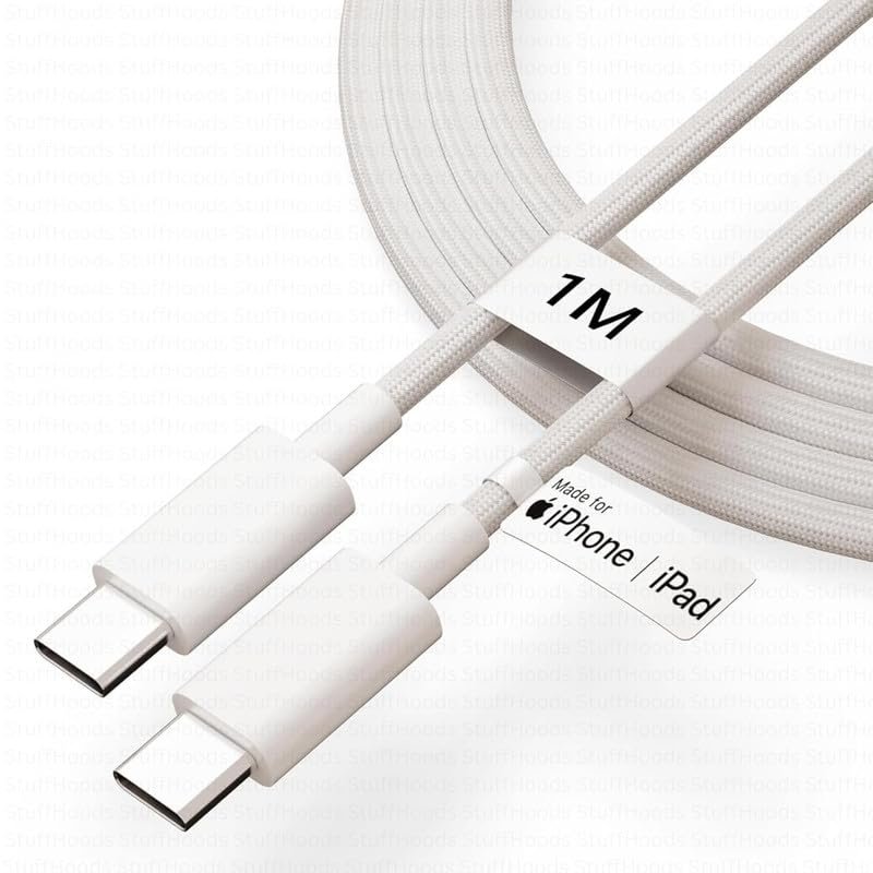 80W Original 1 Meter Nylon Braided Type C to Type C Cable for Infinix S5 lite Original Like Smartphones, Tablets, Laptops & Other Type C Devices, PD Technology, 480Mbps Data Sync (AZ71, WHITE) - Image 8