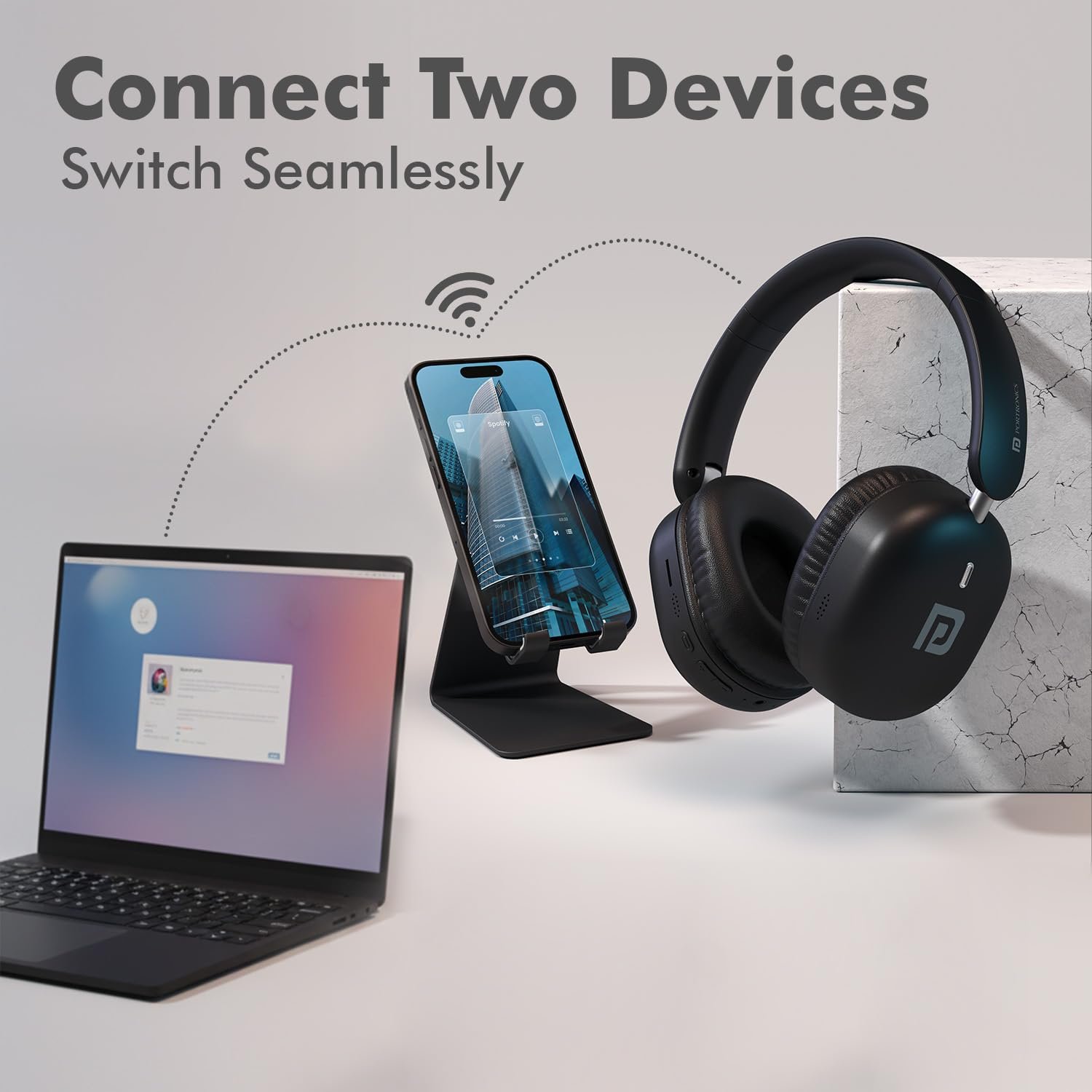 Portronics Muffs M6 Over Ear Wireless Bluetooth Headphone with Upto 40 Hours Playtime, Dual Pairing, 40mm Driver, HD Mic, Bluetooth 5.4V, Foldable Design, Type C Fast Charging (Black) - Image 6