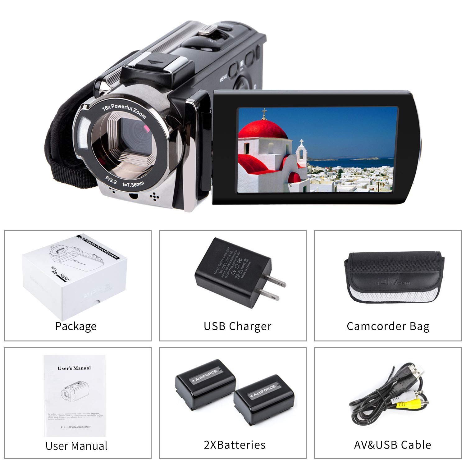 Video Camera Camcorder Digital YouTube Vlogging Camera Recorder kicteck Full HD 1080P 15FPS 24MP 3.0 Inch 270 Degree Rotation LCD 16X Digital Zoom Camcorder with 2 Batteries(604s) Black - Image 5