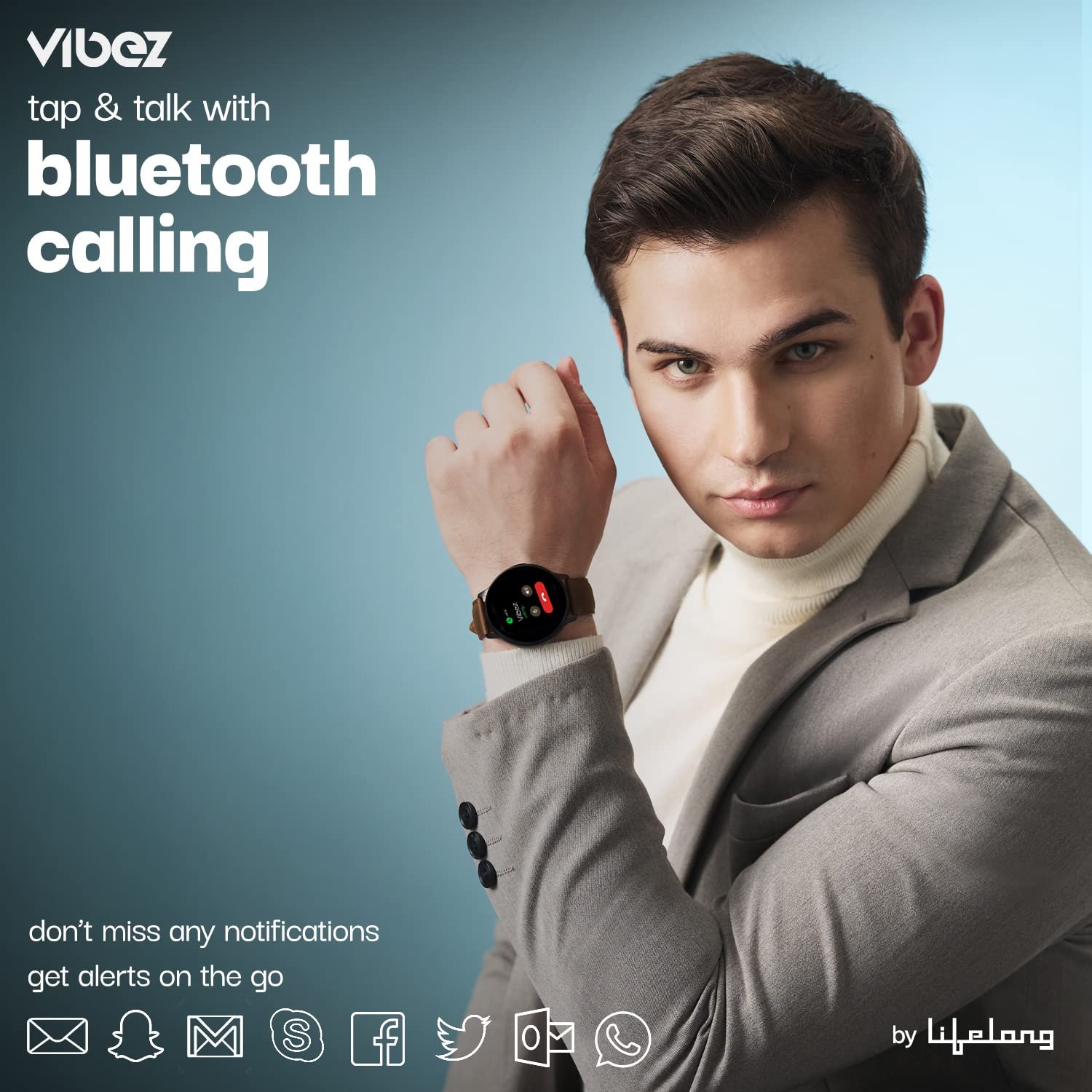 Vibez by Lifelong Emerald Men Smartwatch with Bluetooth Calling|Multiple Straps (VBSWM189, 1 Year Manufacturer Warranty, Black) - Image 4