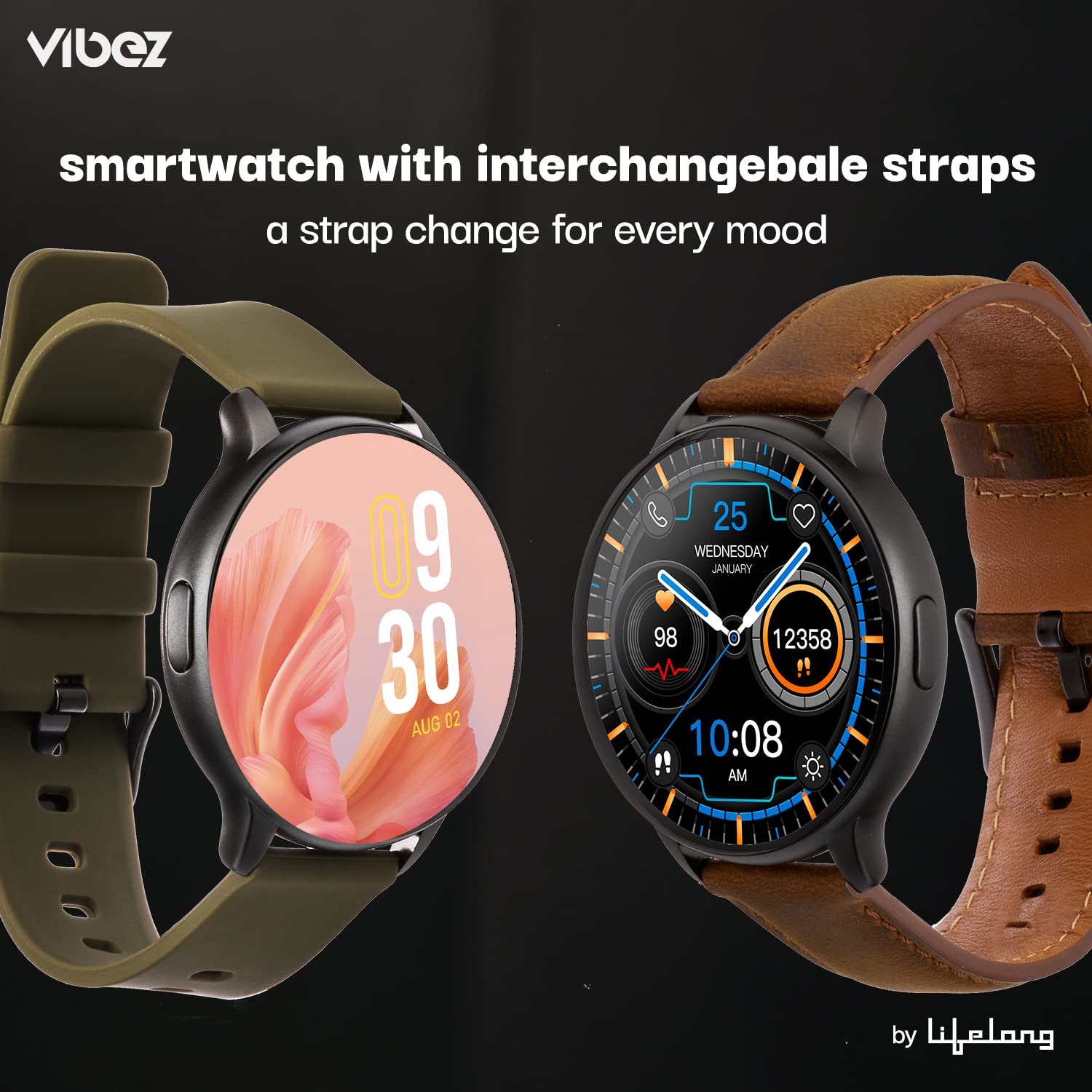 Vibez by Lifelong Emerald Men Smartwatch with Bluetooth Calling|Multiple Straps (VBSWM189, 1 Year Manufacturer Warranty, Black) - Image 6