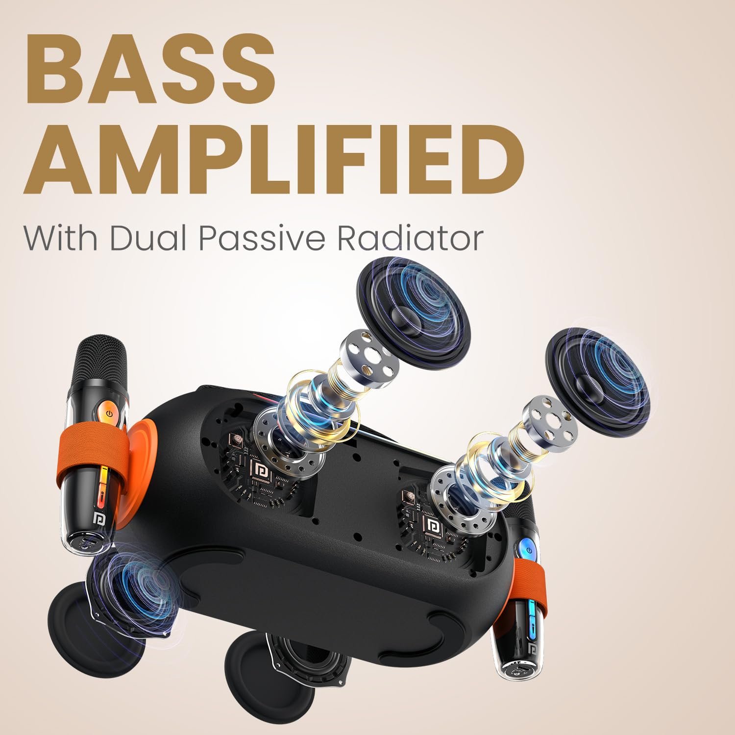 Portronics 25W Apollo 20 Wireless Bluetooth Portable Speaker with Dual Wireless Karaoke Mic, 5 Hour Playtime, RGB LED Light, Bluetooth V5.4, Easy Grab Handle, USB-A Port, Type C Charging(Black) - Image 4