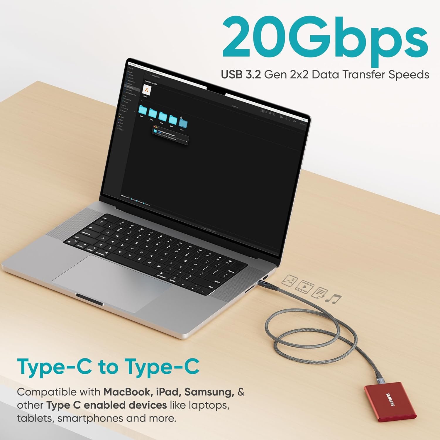 Ambrane 20Gbps Data Transfer & 100W Fast Charging Cable Type C Braided Cable for Smartphones, Tablets, Laptops & Other Devices, PD Technology 1.5M (ABCC-102, Black) - Image 8