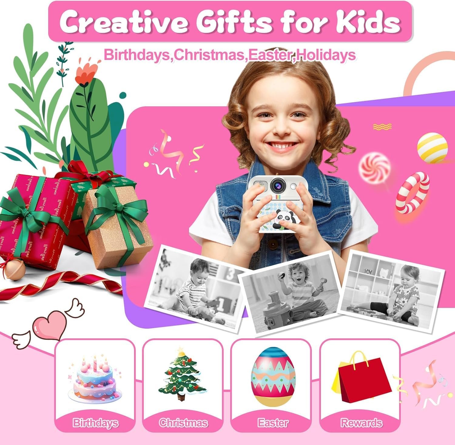 Cason Instant Camera for Kids with Print,1080P HD Instant Photo Camera with Games,3 Print Rolls,Fun Filters for Creativity for 5-15 Years Kids Upto 32GB (Panda) - Image 8