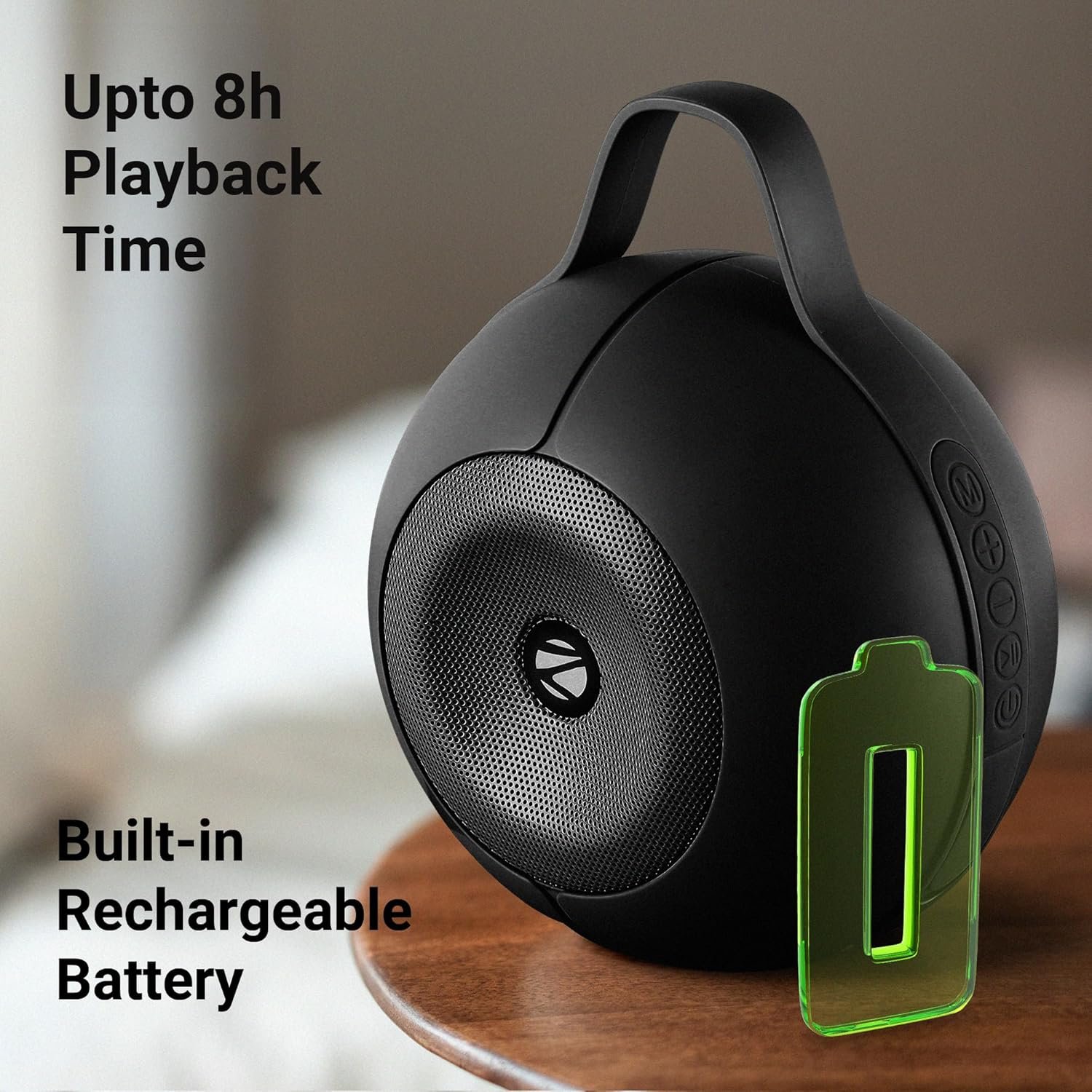 ZEBRONICS Sound POD 30 Portable Bluetooth Speaker, 12 Watts, Upto 8 Hours Playback, Passive Radiator, BTv5.3 | mSD | TWS | Splash Proof, RGB LED, Carry Handle, Deep Bass (Black) - Image 4