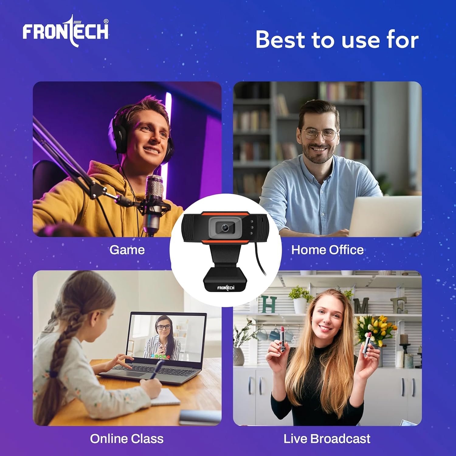 FRONTECH Webcam 2255 - HD 720p, Driverless DSP Chip, 4X Digital Zoom - Crystal Clear Video Calls CMOS Sensor|Built-in Mic| LED Lights, 30 FPS, Plug and Play USB Interface, Auto White Balance - Image 8